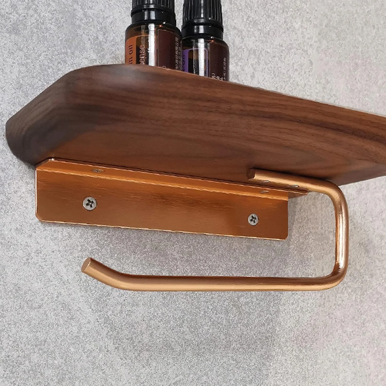 جا دستمال کاغذی دیواری LIU با قفسه چوبی برای آشپزخانه، حمام و سرویس بهداشتی (رنگ: طلایی رز)