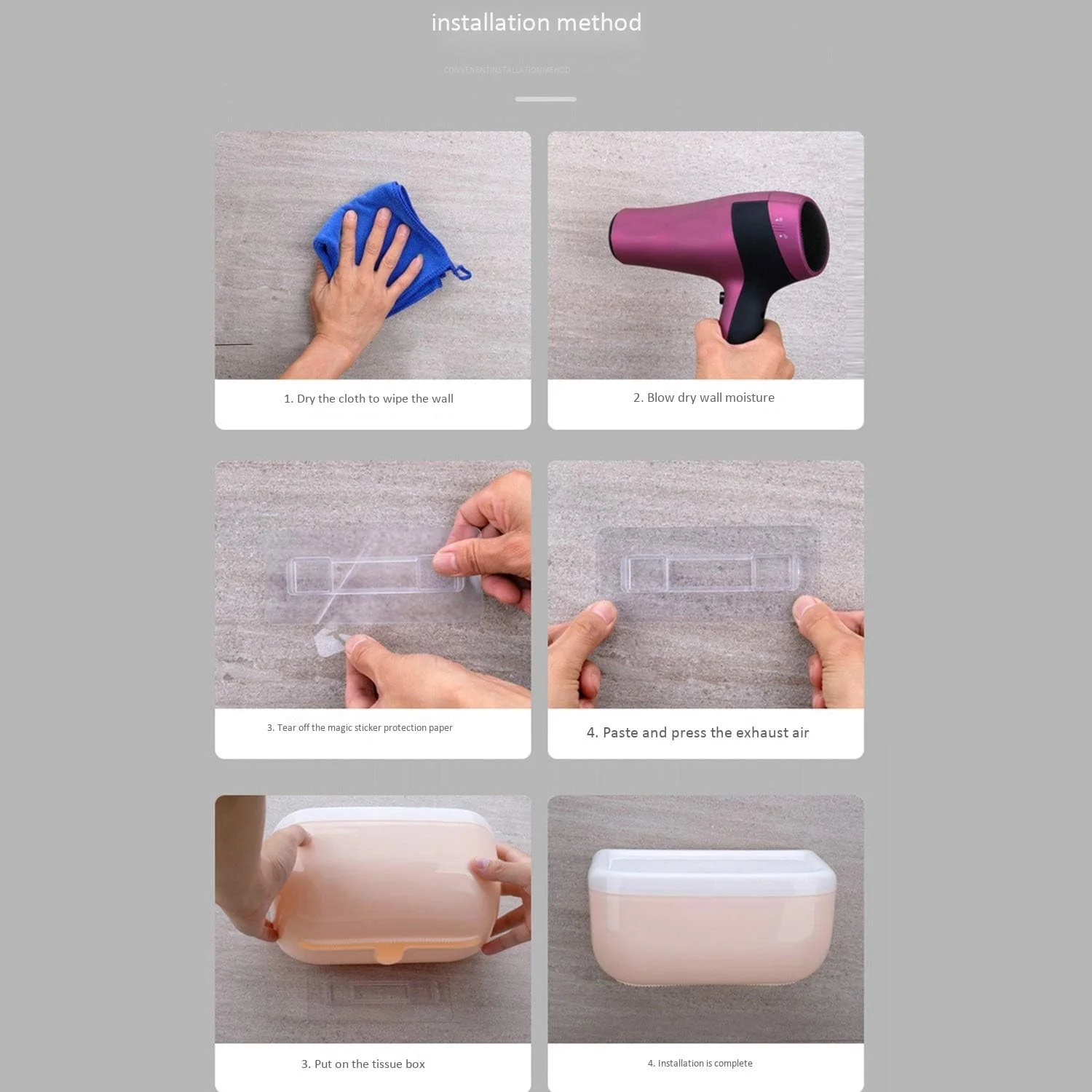 جا دستمال کاغذی دیواری ضد آب مناسب حمام و توالت، بدون نیاز به سوراخ کاری - صورتی جا دستمال کاغذی دیواری ضد آب مناسب حمام و توالت، بدون نیاز به سوراخ کاری - صورتی