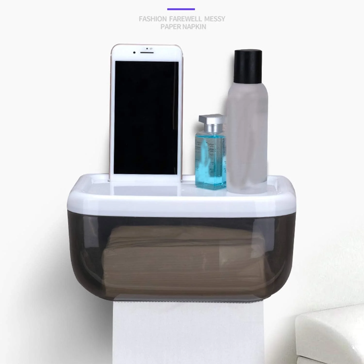 جا دستمال کاغذی دیواری ضد آب مناسب حمام و توالت، بدون نیاز به سوراخ کاری - صورتی جا دستمال کاغذی دیواری ضد آب مناسب حمام و توالت، بدون نیاز به سوراخ کاری - صورتی