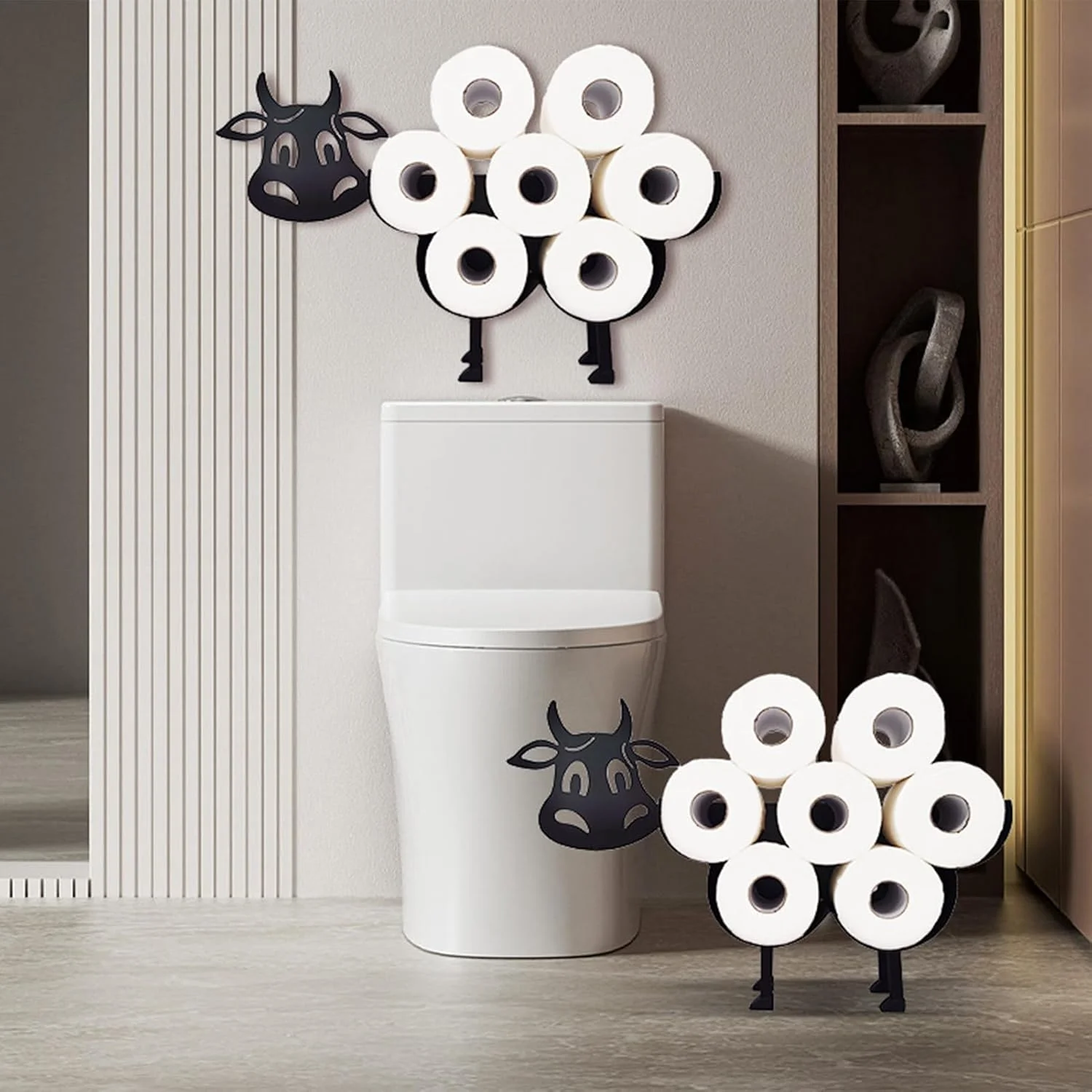 جا دستمال کاغذی توالت | جا رولی دستمال کاغذی دیواری | قفسه ذخیره سازی ایستاده، سازمان دهنده ضد لغزش با طرح گوساله برای خانه، آپارتمان، مرکز اسپا