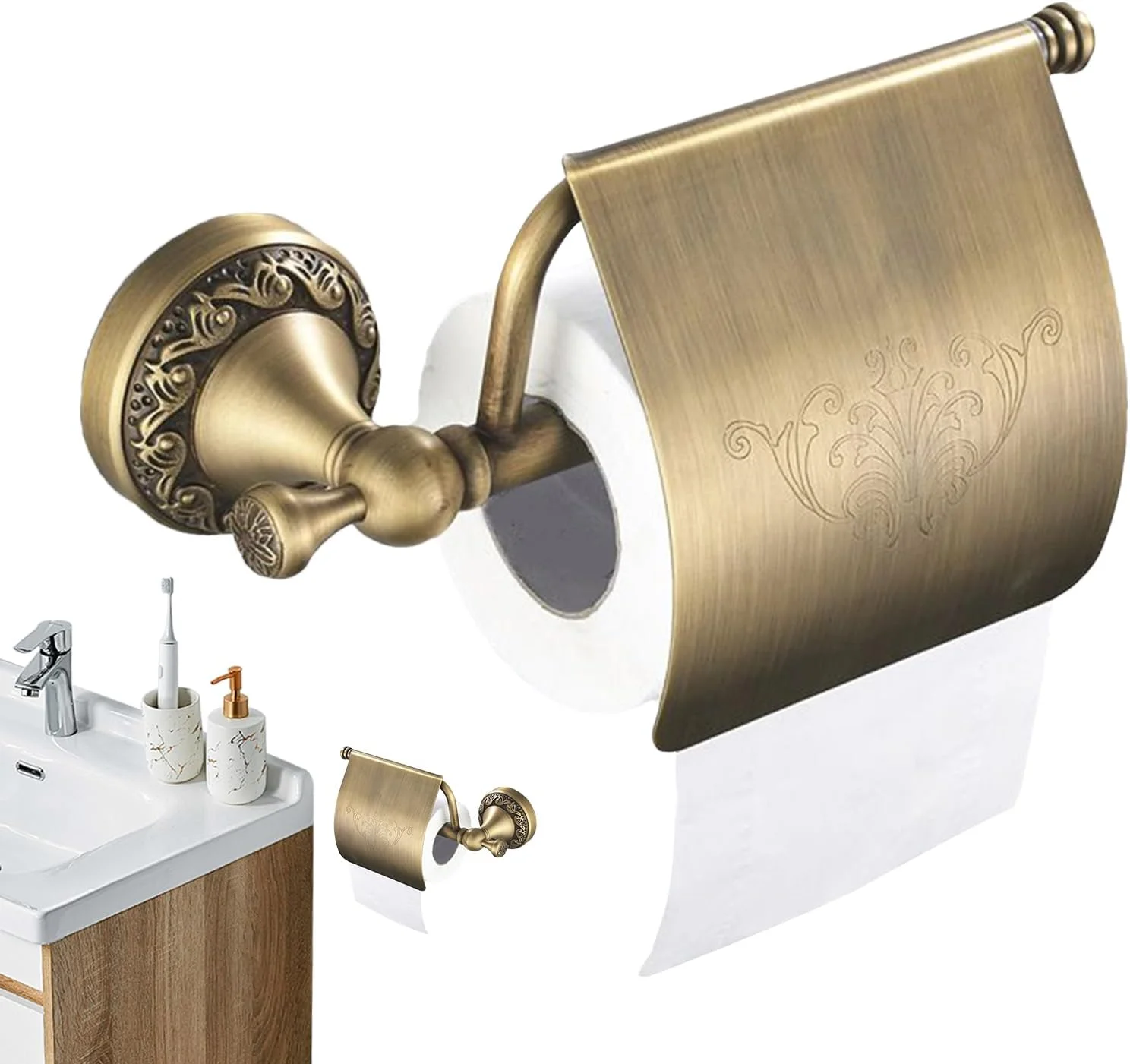 Toilet Paper Holder | Wall-Mounted Vintage Toilet Paper Rack | Storage Rack Countertop Organizer Dispenser Decorative for Kitchen Apartment RV Restroom Farmhouse