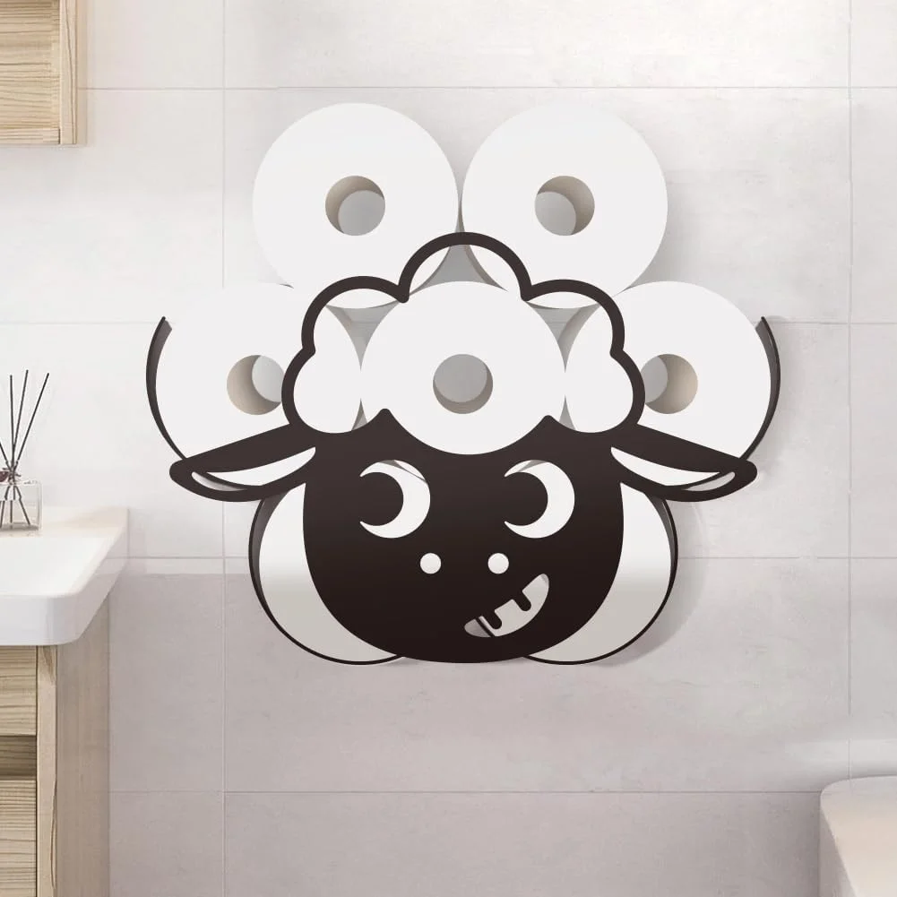 جا دستمال کاغذی توالت فلزی طرح گوسفند WADORN، نگهدارنده دستمال کاغذی تزئینی طرح حیوانات برای 8 رول اضافی، سازمان دهنده رول کاغذی دکوری حیوانات ایستاده خنده دار برای فضای کابینت حمام خانه های روستایی