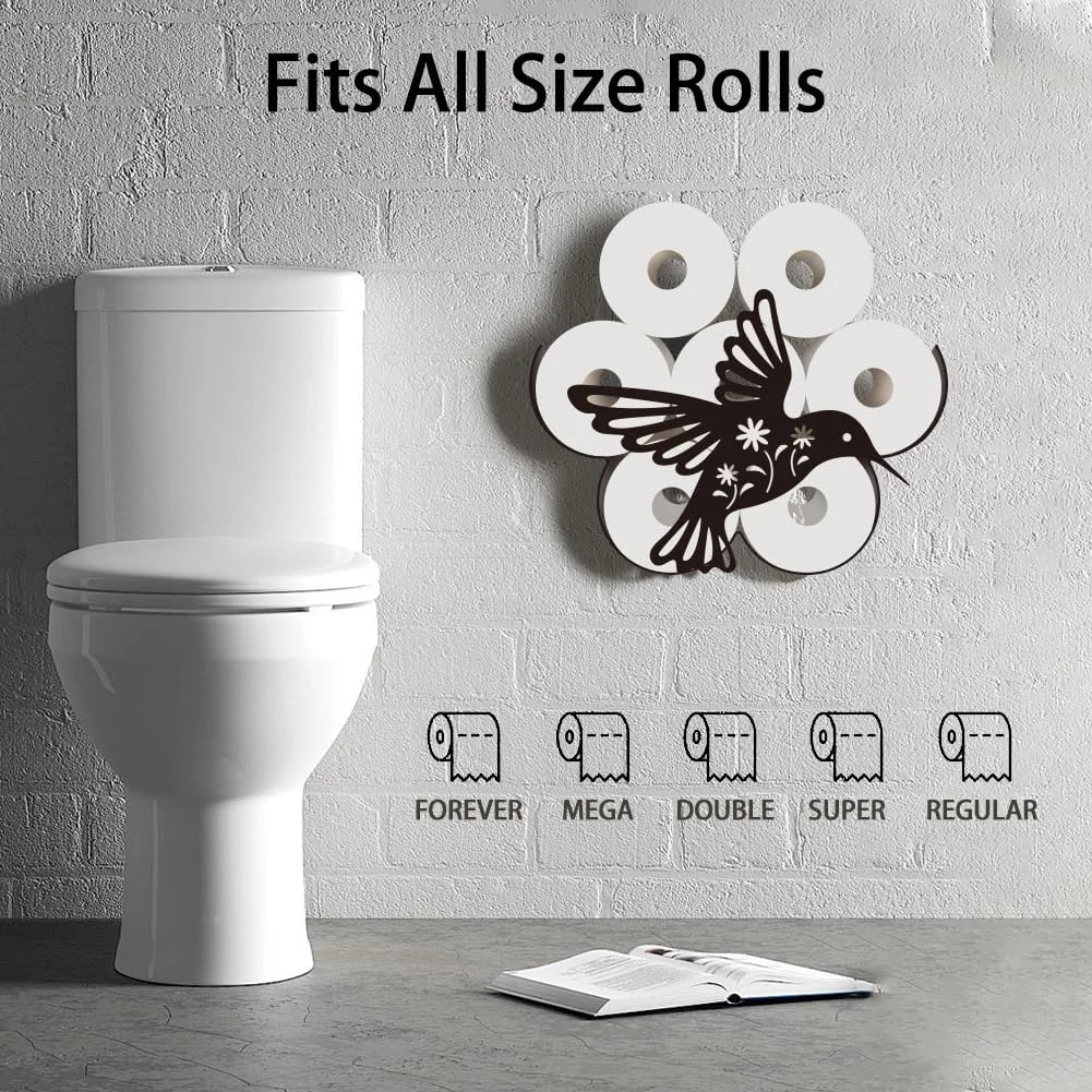 جا دستمال کاغذی طرح مرغ مگس خوار WADORN، جا دستمال کاغذی تزئینی خنده دار طرح مرغ مگس خوار با قابلیت نگهداری 8 رول اضافی، استند فلزی ایستاده طرح گل و مرغ مگس خوار برای سازماندهی دستمال کاغذی در کابینت حمام