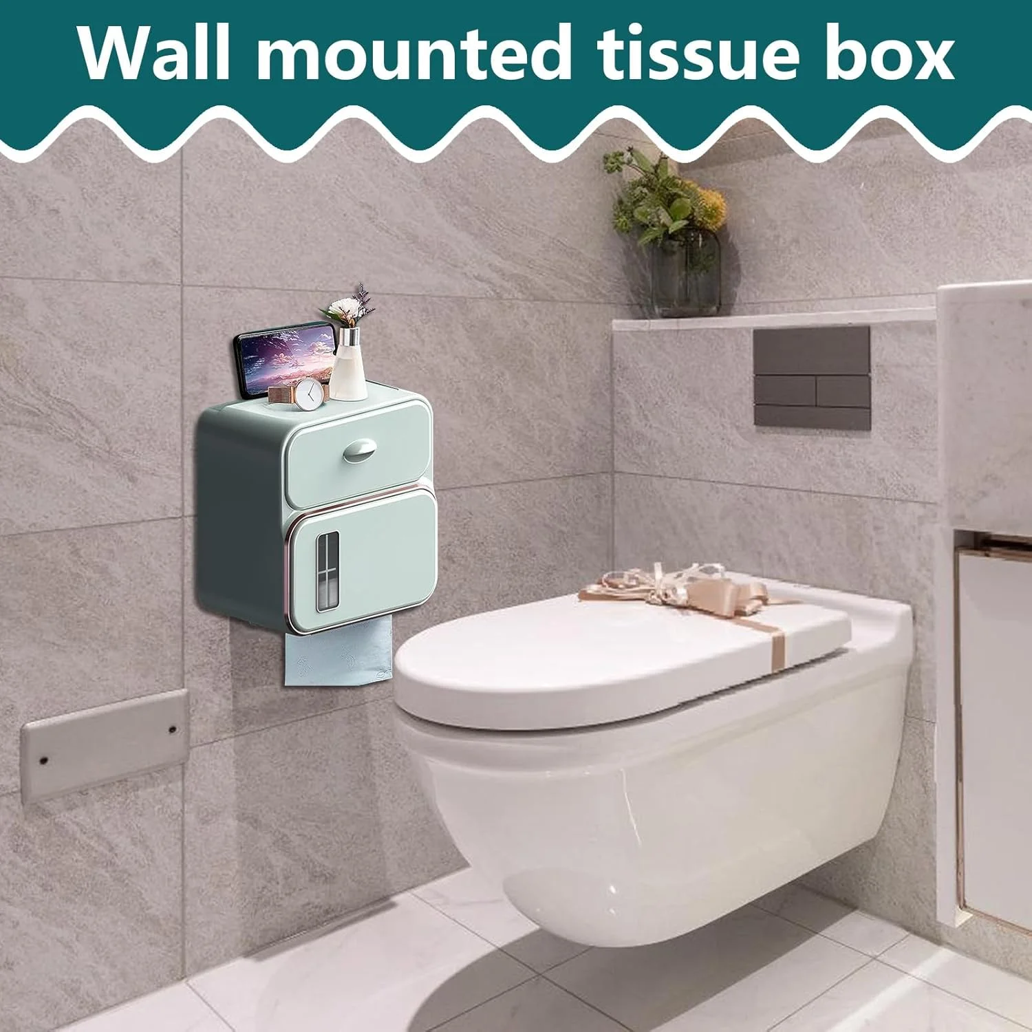 جا دستمال کاغذی دیواری - جا دستمال توالت - پخش کننده دستمال کاغذی چسبی با کشو برای دیوار، سرویس بهداشتی، هتل، آشپزخانه، اتاق نشیمن