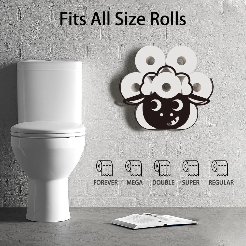 جا دستمال کاغذی توالت فلزی طرح گوسفند WADORN، نگهدارنده دستمال کاغذی تزئینی طرح حیوانات برای 8 رول اضافی، سازمان دهنده رول کاغذی دکوری حیوانات ایستاده خنده دار برای فضای کابینت حمام خانه های روستایی