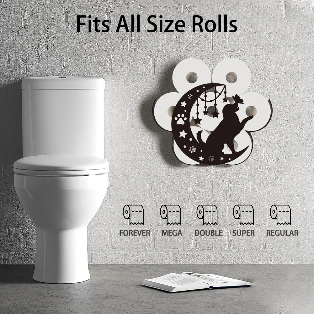 جا دستمال توالت فلزی طرح سگ و ماه بوهو WADORN، نگهدارنده دستمال توالت تزئینی سگ زیبا، ظرفیت 8 رول اضافی، پایه نگهدارنده دستمال توالت فلزی طرح سگ و ماه، مناسب برای کابینت حمام و خانه های روستایی