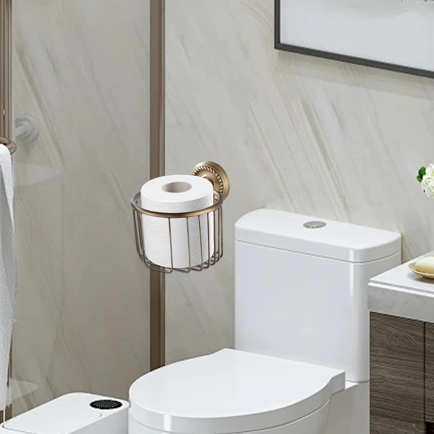 جا دستمال کاغذی توالت برنجی قدیمی، جا دستمال کاغذی دیواری برنجی قدیمی | جا کاغذی روستیک لوازم جانبی تزئینی حمام پایدار برای خوابگاه هتل