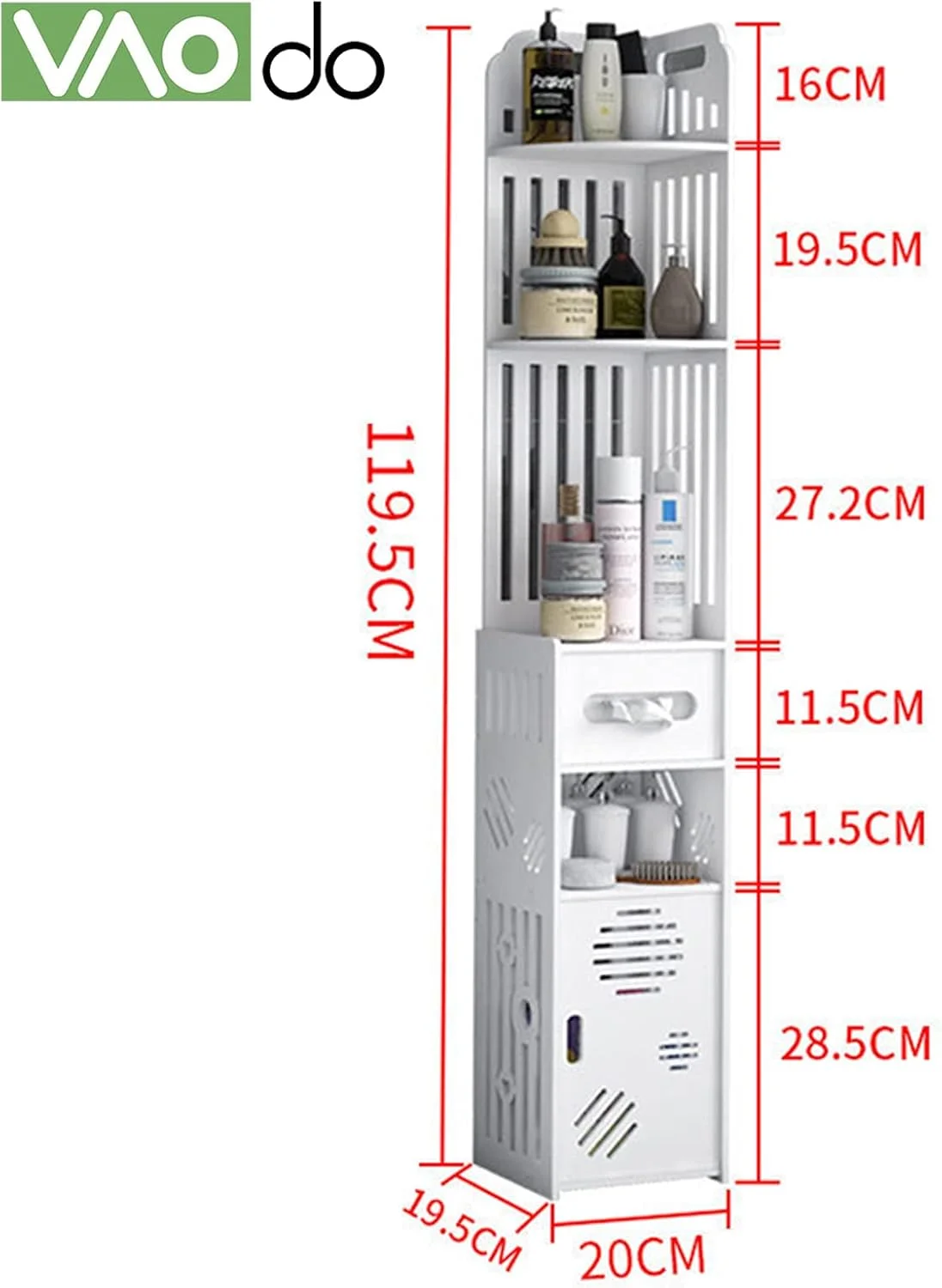 کابینت گوشه ای چند طبقه حمام VAODO، جا دستمال کاغذی توالت، کابینت ذخیره سازی حمام ایستاده، قفسه سازماندهی، متوسط ​​(قد 120 سانتی متر، کابینت ذخیره سازی)