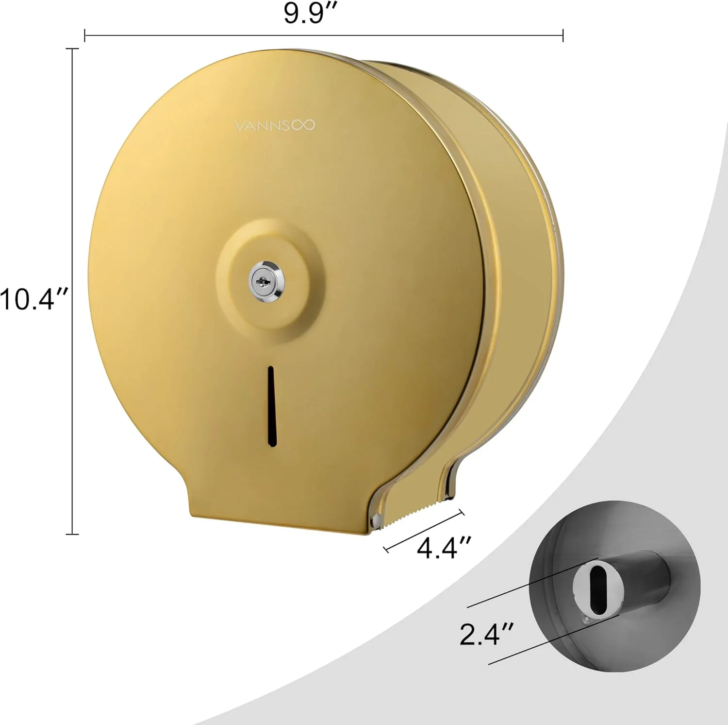 جا دستمال کاغذی رولی بزرگ تجاری VANNSOO، جا دستمال کاغذی استیل ضد زنگ دیواری 9 اینچی با قفل و کلید (طلایی)