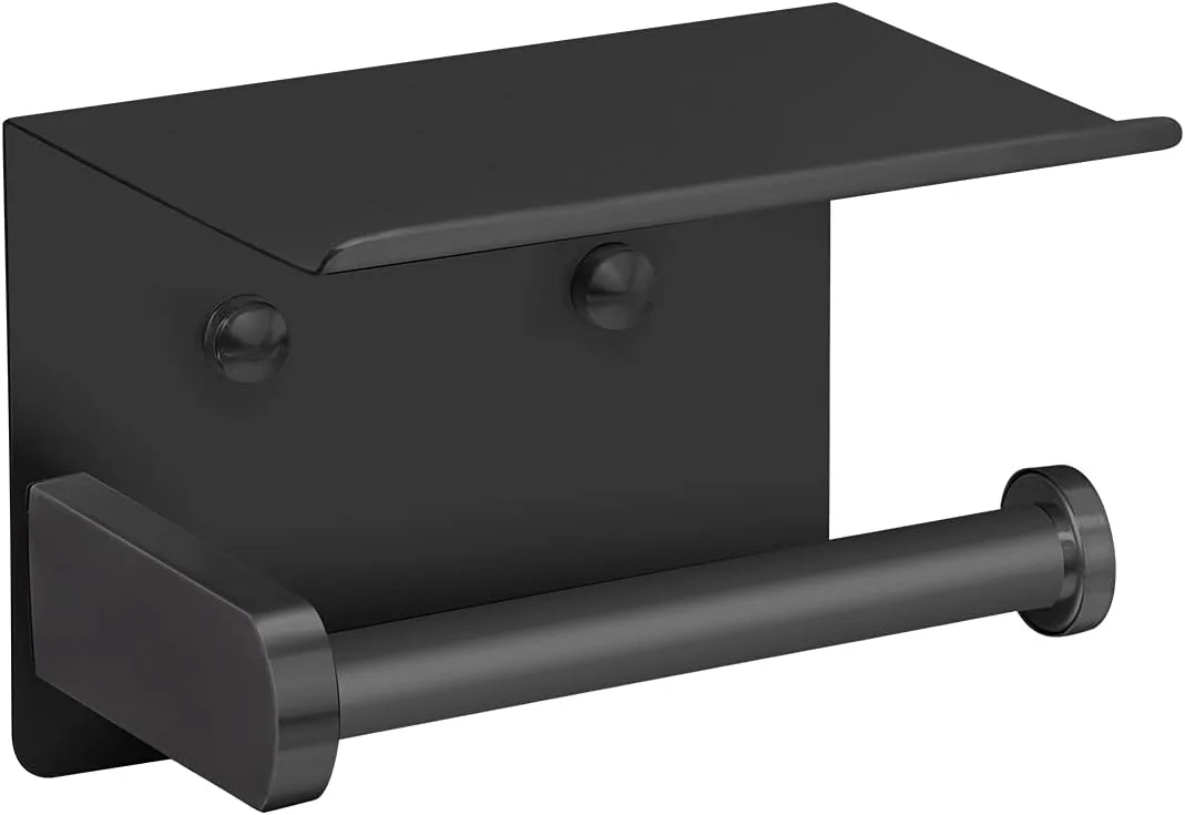 جا دستمال کاغذی چسبی VAEHOLD با قفسه، استیل ضد زنگ SUS 304، نصب دیواری - ضد زنگ و مناسب دستمال کاغذی توالت و حمام با قفسه - مشکی