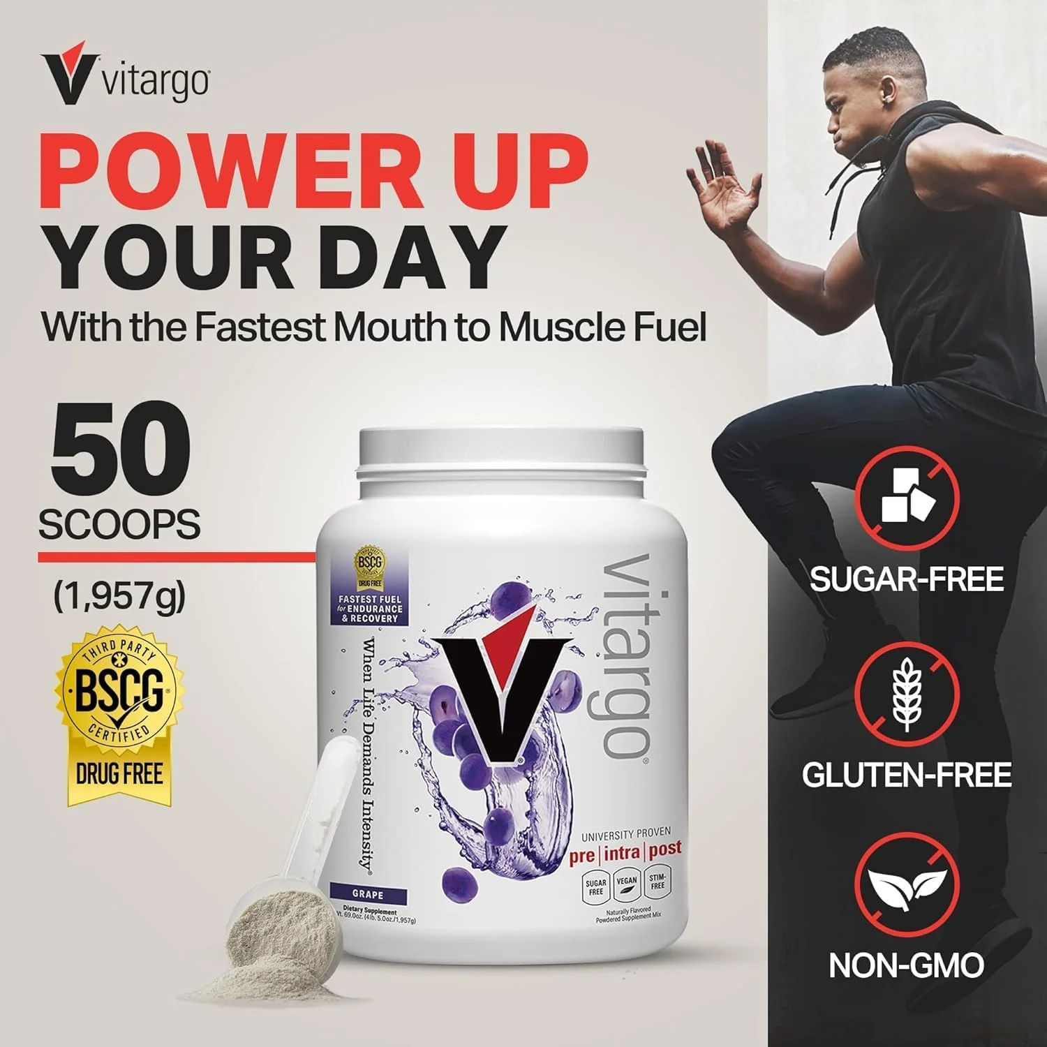 مکمل پودر کربوهیدرات ویتارگو برای ریکاوری، استقامت و افزایش حجم عضلات، طعم انگور، 4 پوند