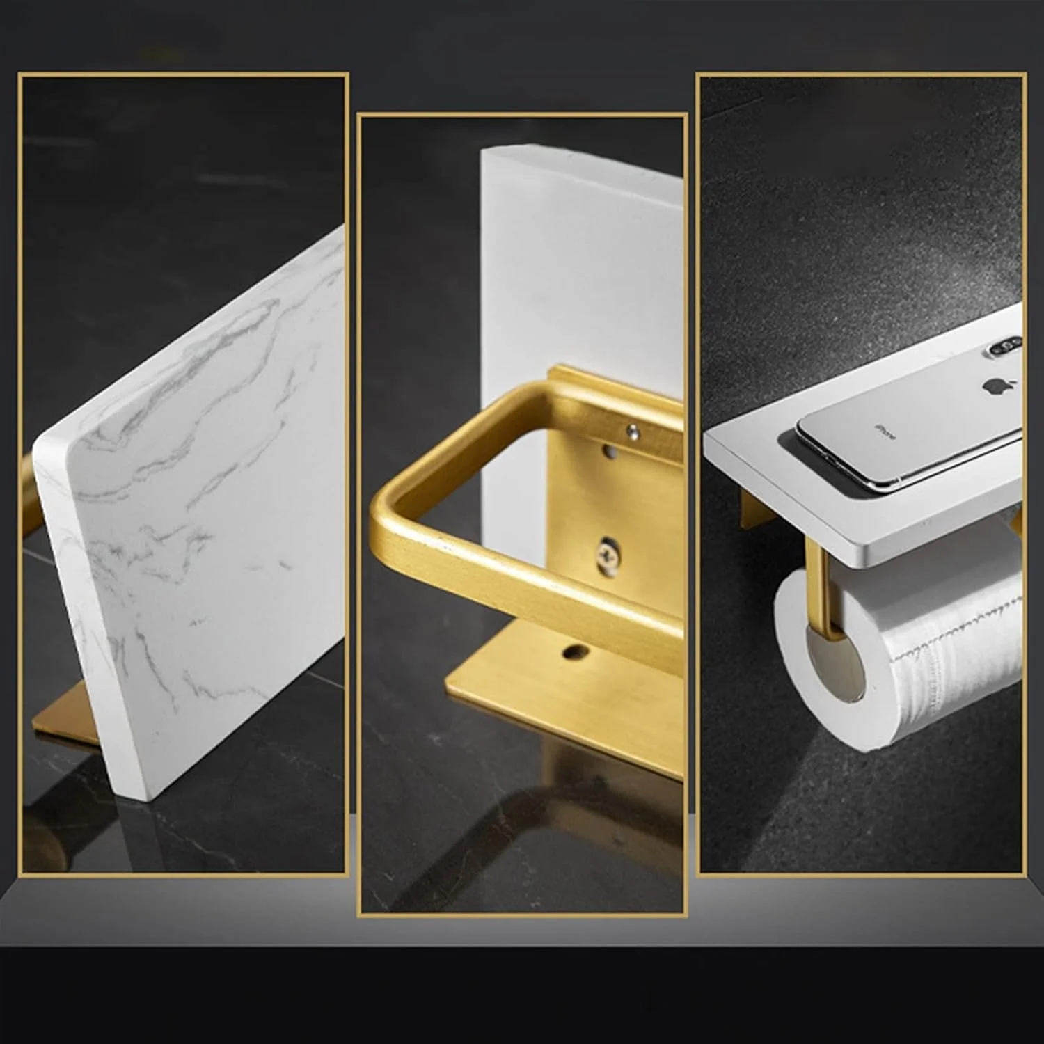 جا دستمال کاغذی توالت UTOYA، جا حوله ای مرمر سفید دو طبقه با قفسه (رنگ: 2) جا دستمال کاغذی توالت UTOYA، جا حوله ای مرمر سفید دو طبقه با قفسه (رنگ: 2)