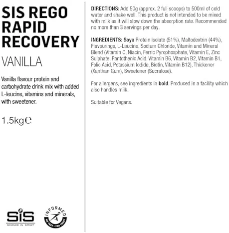 نوشیدنی ریکاوری سریع Science In Sport Rego | ۲۱ گرم پروتئین وگان | ۲۲ گرم کربوهیدرات | ۲.۵ گرم لوسین | ۱۵ ویتامین و مواد معدنی | پودر پروتئین گیاهی | طعم وانیل | ۳۰ سروینگ | ۱.۵ کیلوگرم نوشیدنی ریکاوری سریع Science In Sport Rego | ۲۱ گرم پروتئین وگان | ۲۲ گرم کربوهیدرات | ۲.۵ گرم لوسین | ۱۵ ویتامین و مواد معدنی | پودر پروتئین گیاهی | طعم وانیل | ۳۰ سروینگ | ۱.۵ کیلوگرم