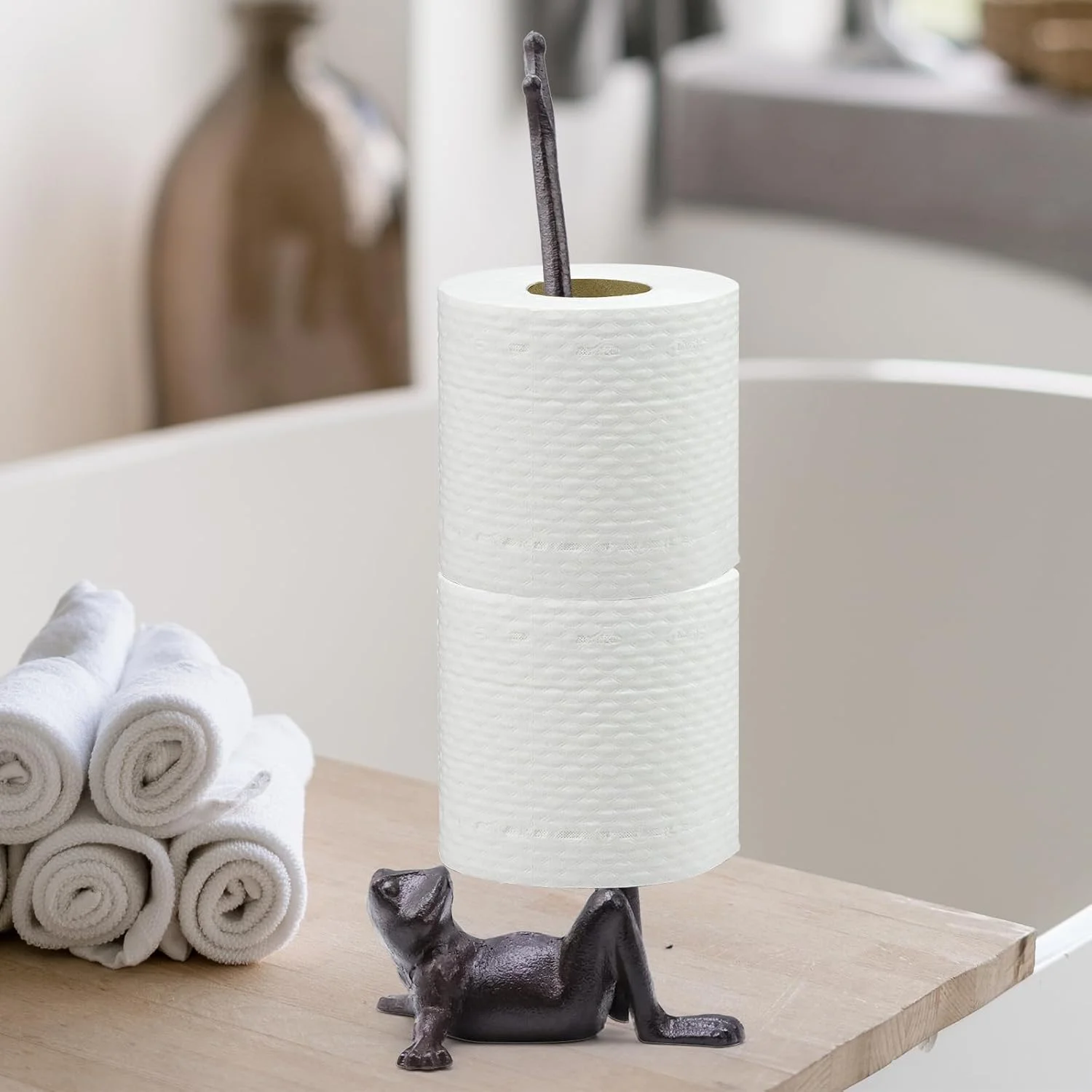 جا دستمال کاغذی ایستاده طرح قورباغه روستیک Tsnamay، مناسب برای دستشویی، حمام یا آشپزخانه، قابل استفاده روی زمین یا کانتر