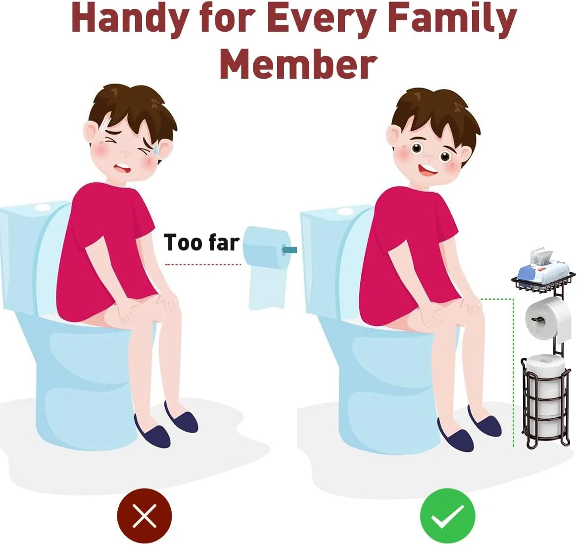 پایه نگهدارنده دستمال توالت TreeLen با قفسه برای نگهداری در حمام - برنزی