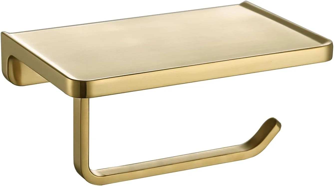 نگهدارنده دستمال توالت TRUSTMI با قفسه تلفن، لوازم جانبی حمام، پخش کننده رول دستمال کاغذی، نصب دیواری، طلایی برس خورده