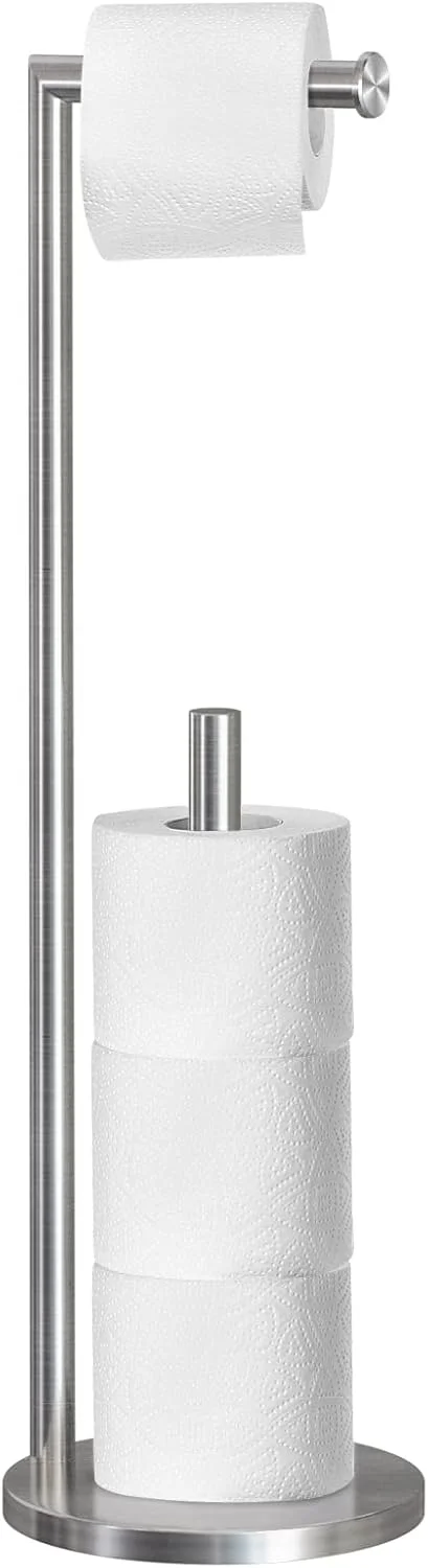 جا دستمال توالت ایستاده Topsky با ظرفیت 3-4 رول، پایه نگهدارنده دستمال توالت با پایه سنگین برای حمام (نقره ای)