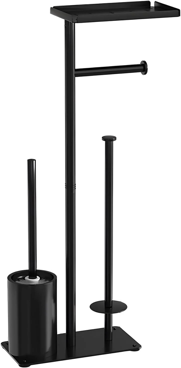 تاپسکی 1 ست جا دستمال توالت ایستاده، استند دستمال توالت، جا دستمال رولی استیل ضد زنگ به همراه برس توالت (مشکی-B)