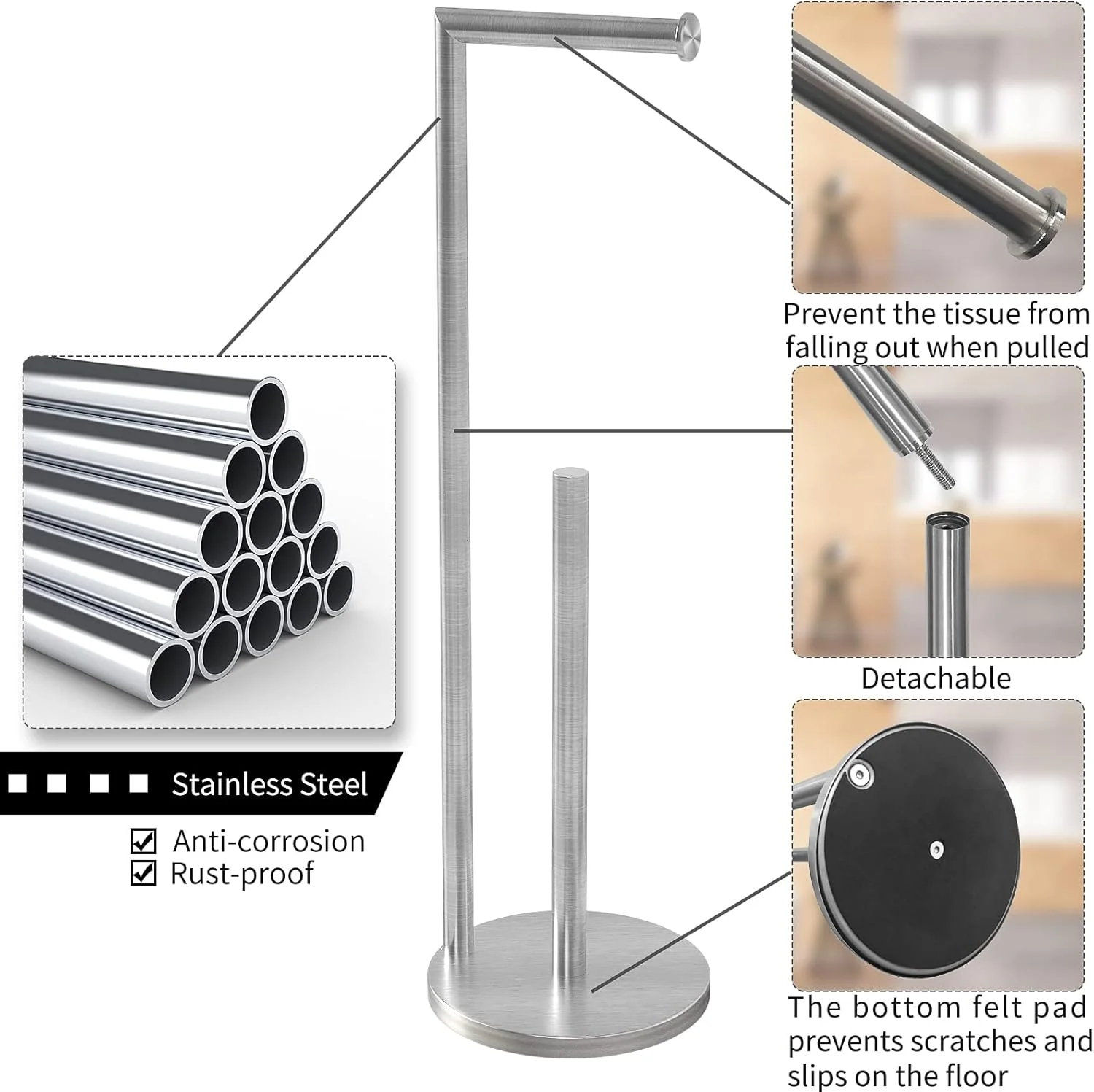 جا دستمال توالت ایستاده Topsky با ظرفیت 3-4 رول، پایه نگهدارنده دستمال توالت با پایه سنگین برای حمام (نقره ای)