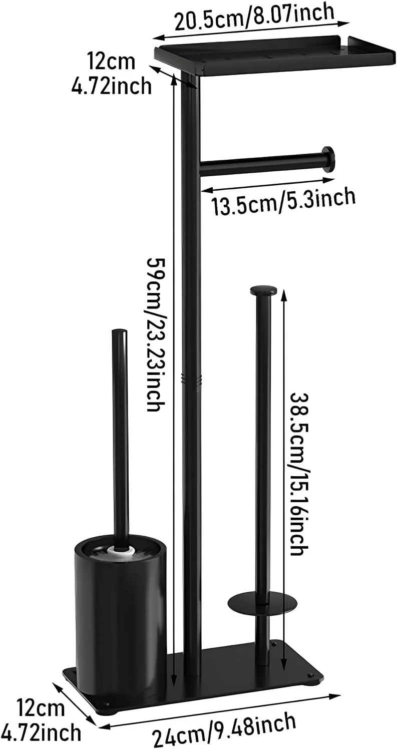 تاپسکی 1 ست جا دستمال توالت ایستاده، استند دستمال توالت، جا دستمال رولی استیل ضد زنگ به همراه برس توالت (مشکی-B)