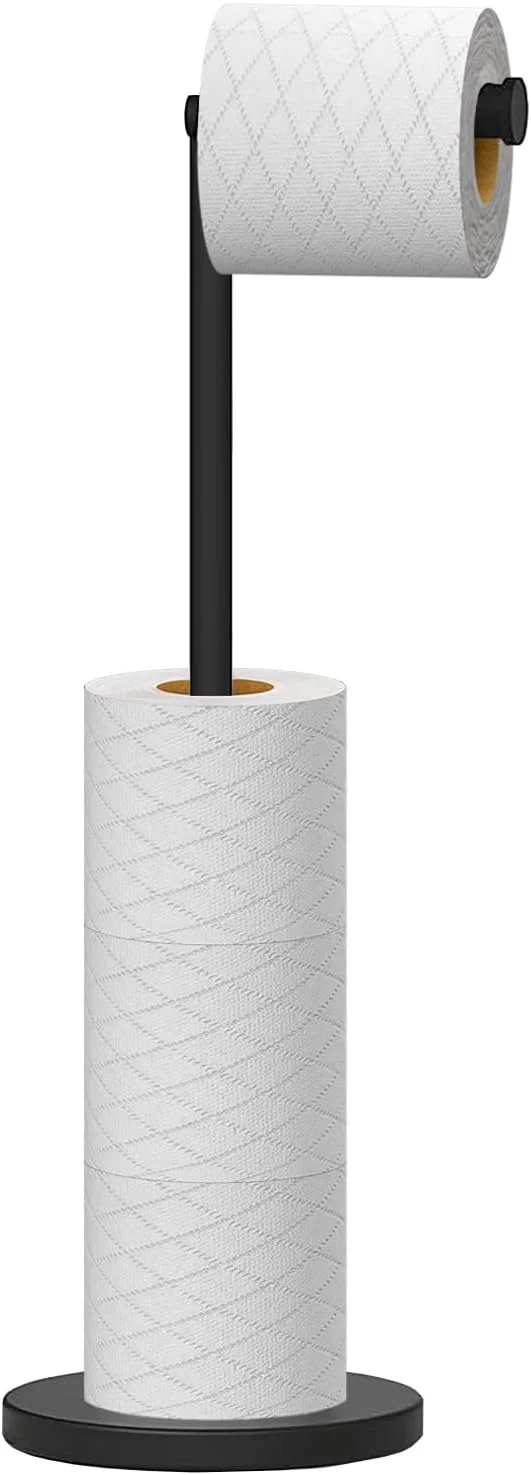 جا دستمال توالت Topsky، جا رولی دستمال توالت استیل ضد زنگ ایستاده با پایه سنگین برای حمام - مشکی