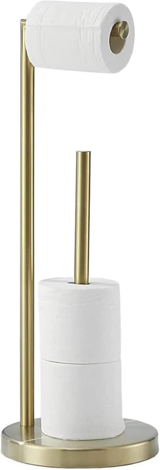 پایه نگهدارنده رول دستمال توالت ایستاده Topsky، جا دستمال کاغذی با محفظه ذخیره سازی برای حمام (طلایی)