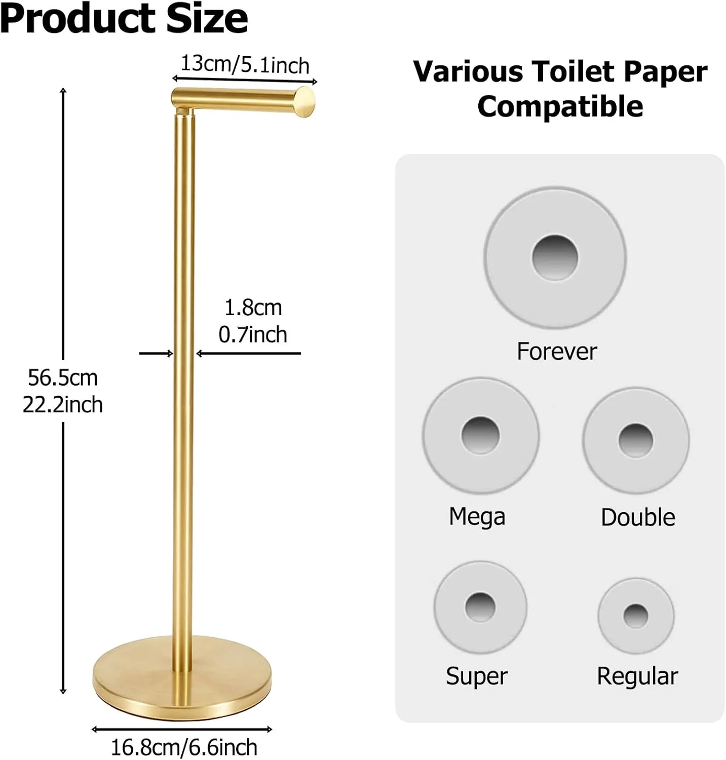 جا دستمال کاغذی توالت Topsky، جا جعبه دستمال کاغذی، جا رولی دستمال توالت ایستاده برای حمام (طلایی)