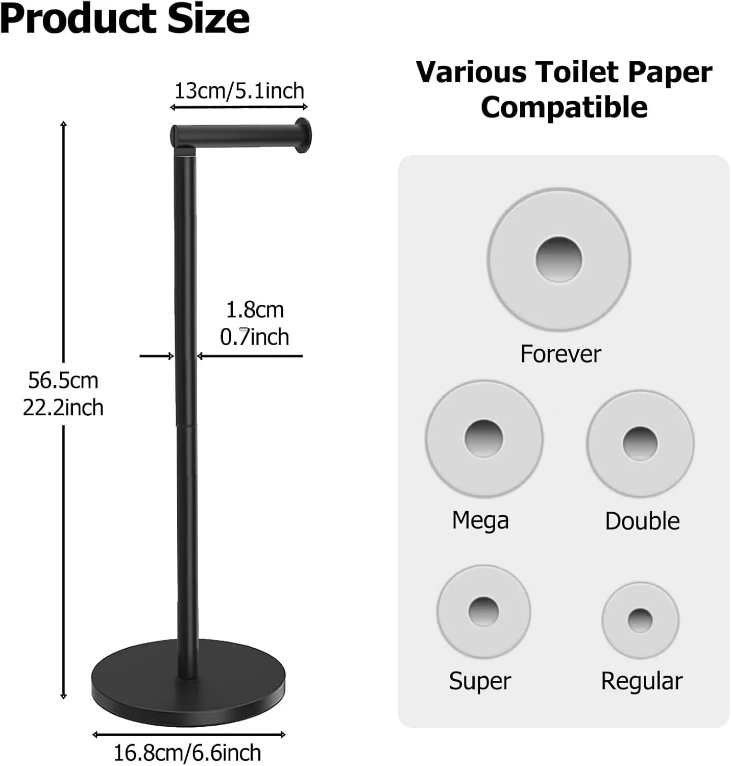 جا دستمال توالت Topsky، جا رولی دستمال توالت استیل ضد زنگ ایستاده با پایه سنگین برای حمام - مشکی