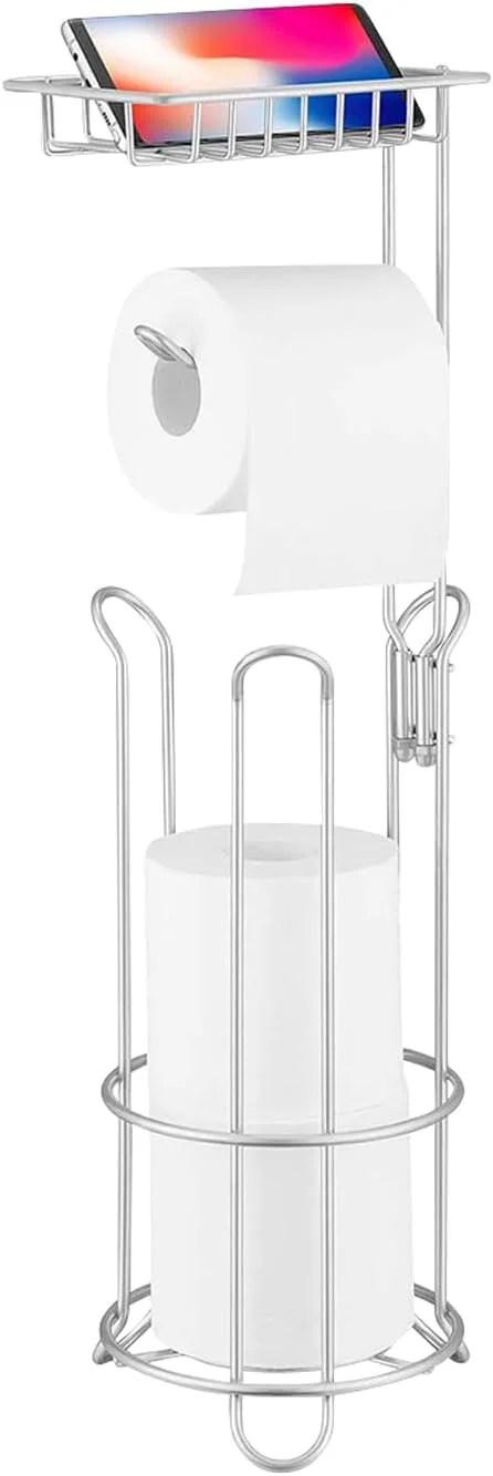 Topsky Toilet Paper Holder, Free Standing Toilet Tissue Paper Roll Storage Holder for Bathroom Storage (Silver)