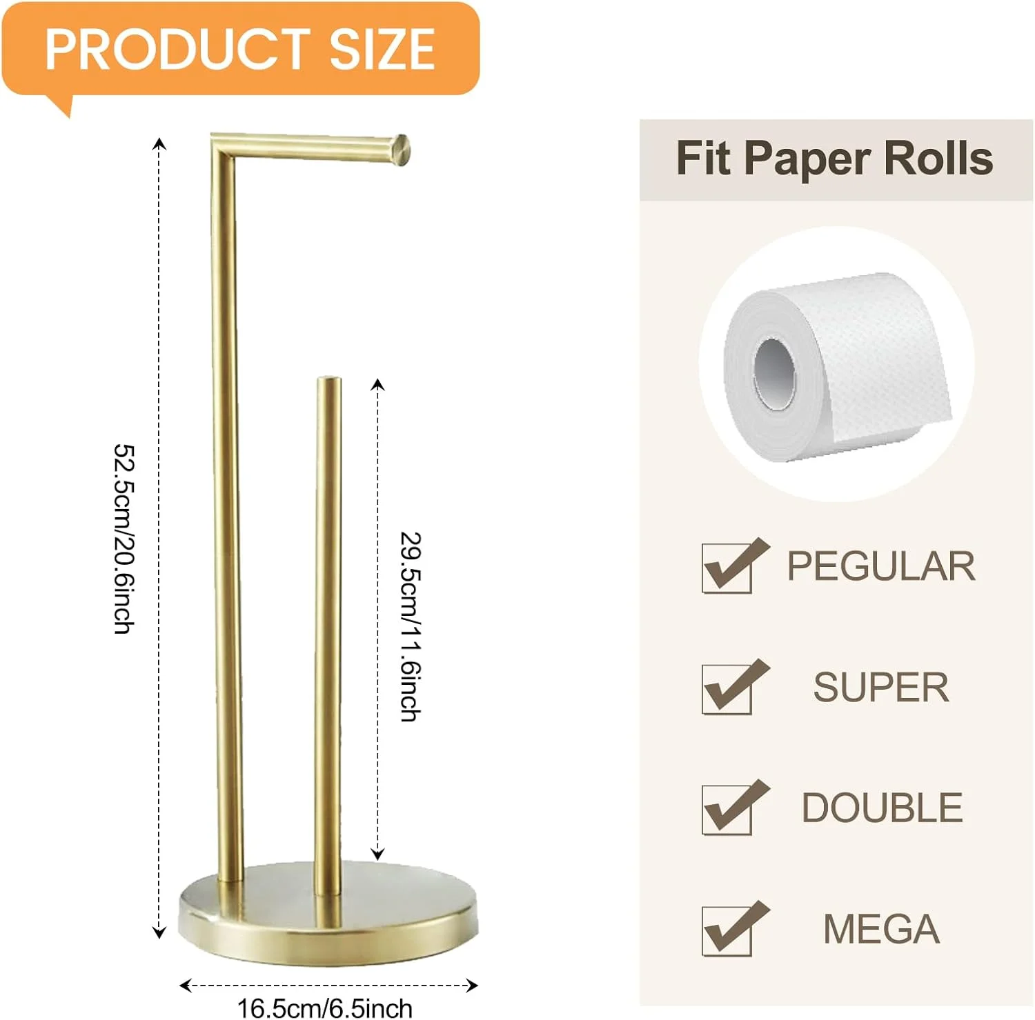 پایه نگهدارنده رول دستمال توالت ایستاده Topsky، جا دستمال کاغذی با محفظه ذخیره سازی برای حمام (طلایی)