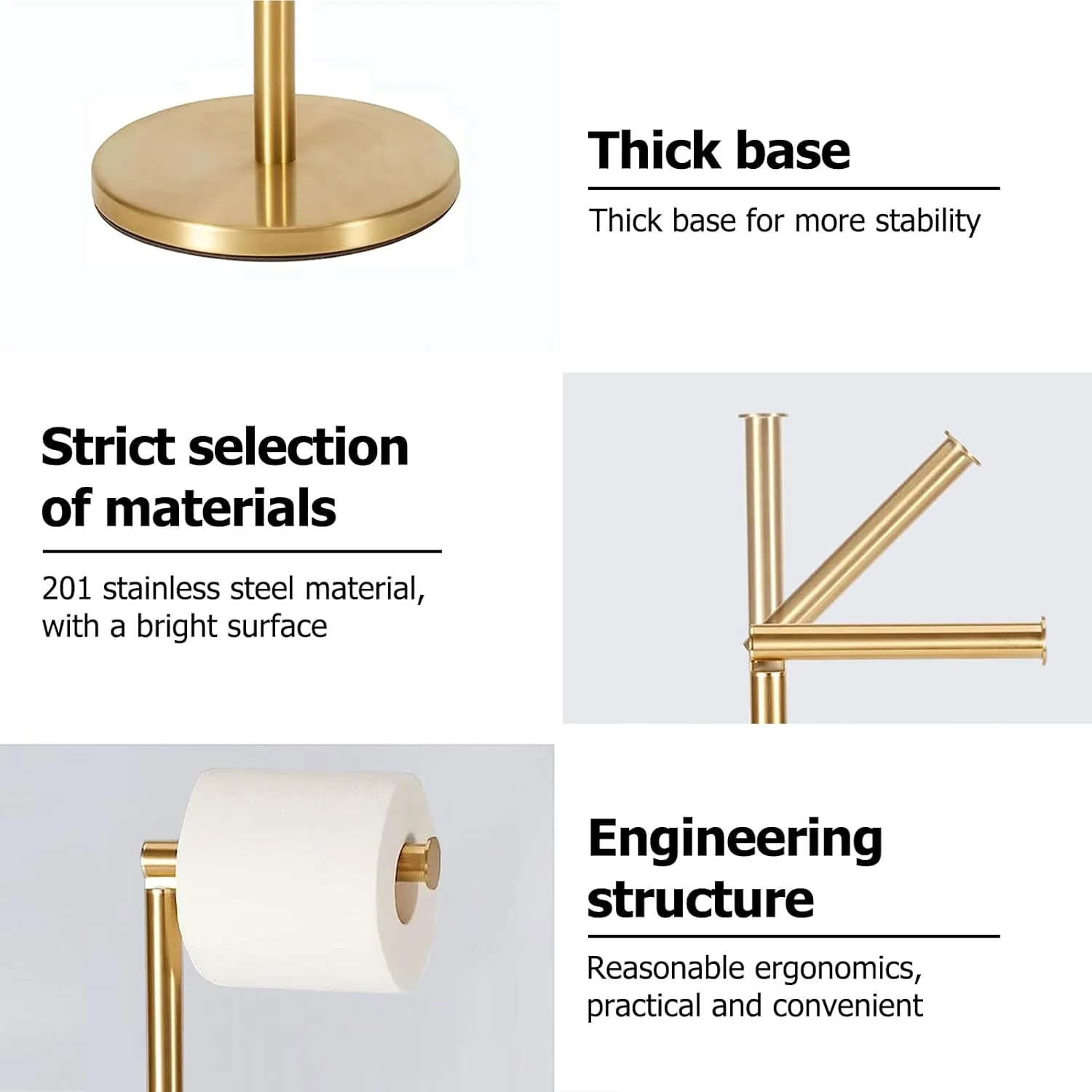 جا دستمال کاغذی توالت Topsky، جا جعبه دستمال کاغذی، جا رولی دستمال توالت ایستاده برای حمام (طلایی)