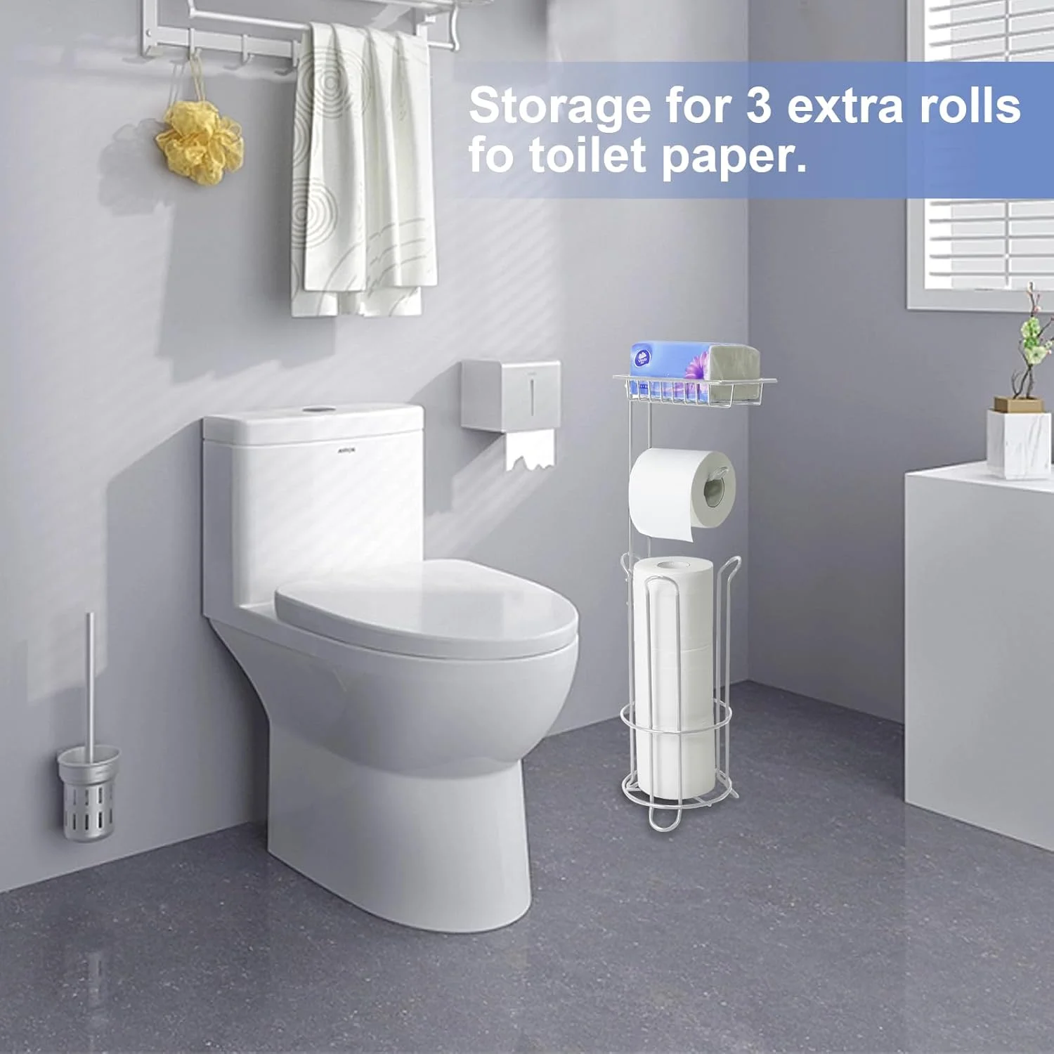 Topsky Toilet Paper Holder, Free Standing Toilet Tissue Paper Roll Storage Holder for Bathroom Storage (Silver) Topsky Toilet Paper Holder, Free Standing Toilet Tissue Paper Roll Storage Holder for Bathroom Storage (Silver)
