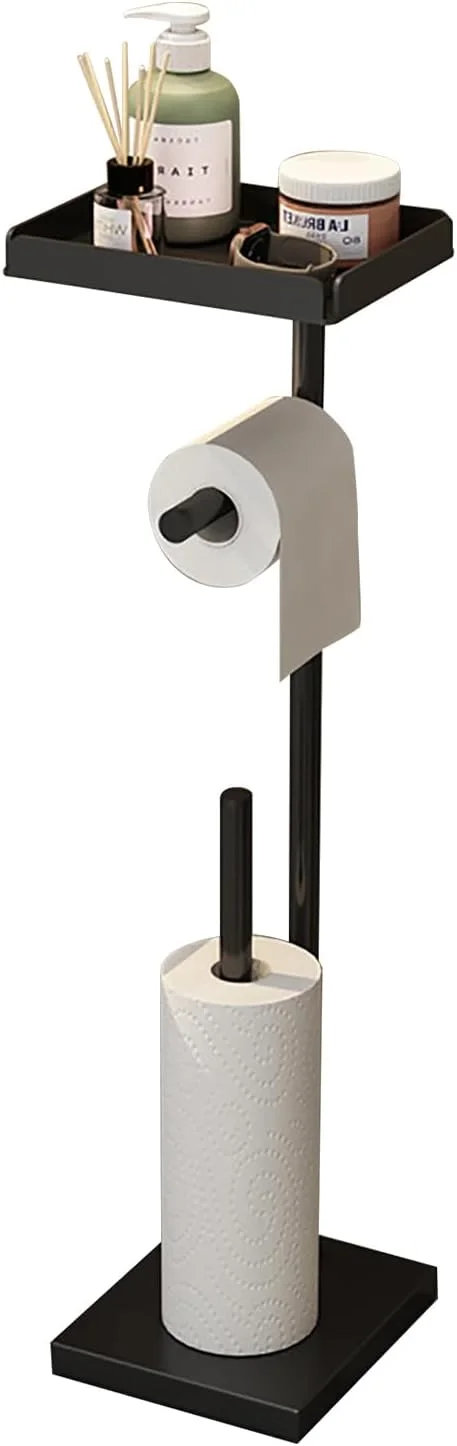 جا دستمال توالت Topsky، جا رولی دستمال توالت ایستاده برای 3-4 رول با پایه سنگین، مخزن نگهداری رول دستمال کاغذی برای حمام (مشکی-B)