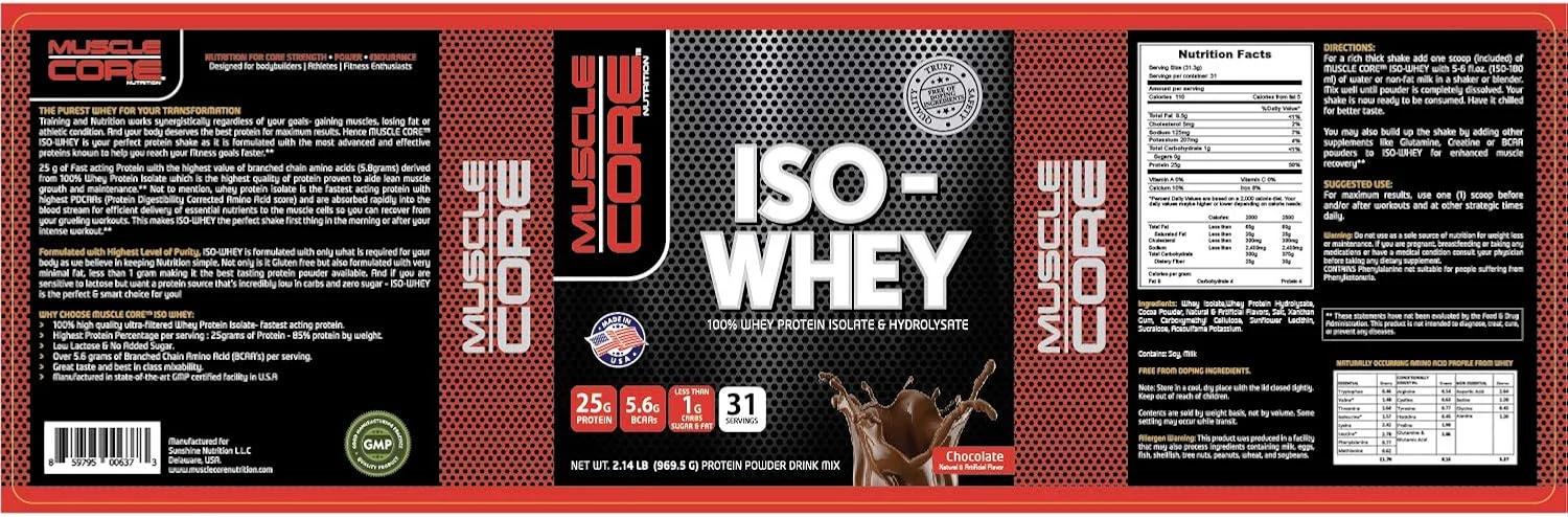 پروتئین وی ایزوله شکلاتی Muscle Core Nutrition، ۲ پوند پروتئین وی ایزوله شکلاتی Muscle Core Nutrition، ۲ پوند