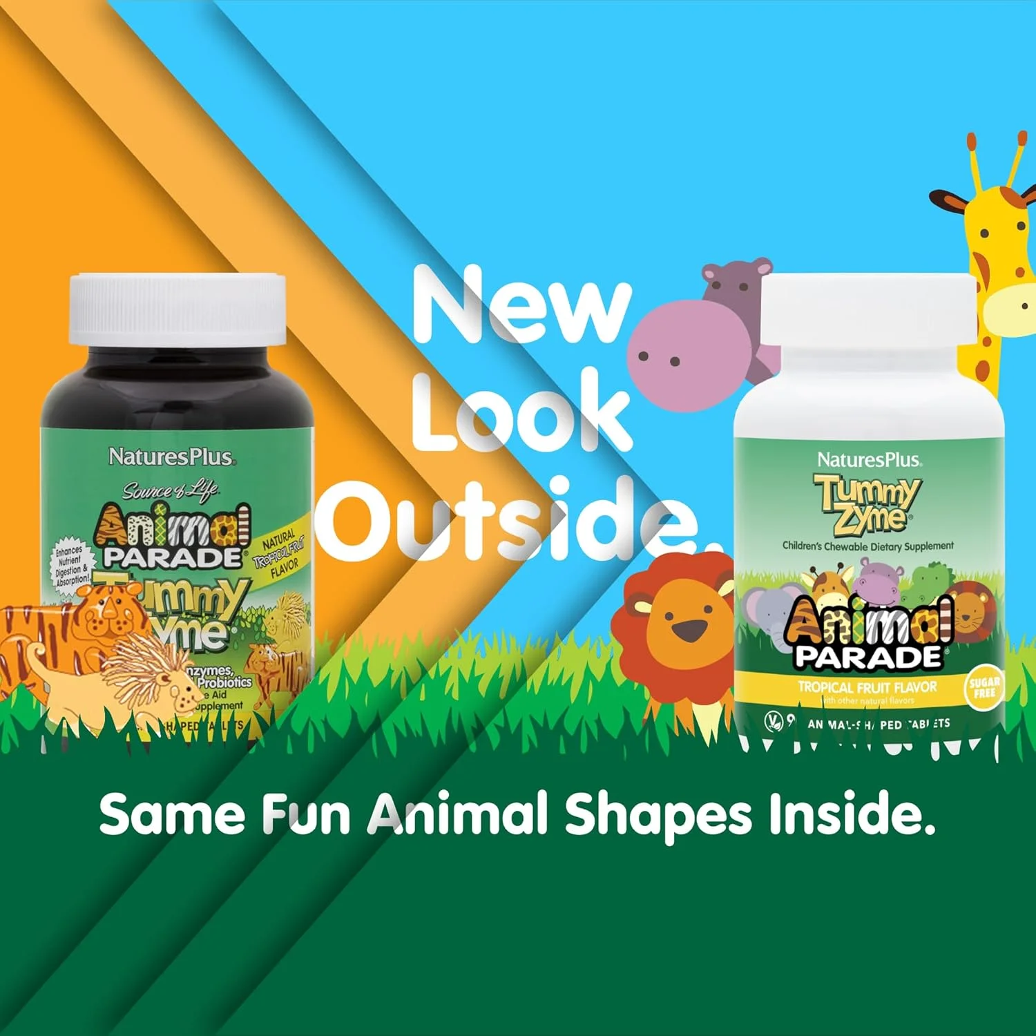 Nature's Plus - Animal Parade Children's Tummy Zyme با طعم میوه های استوایی طبیعی