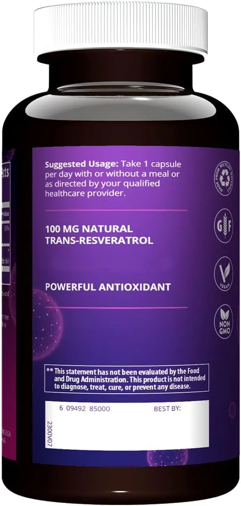 رزوراترول MRM Nutrition | 100 میلی گرم ترانس-رزوراترول طبیعی | ضد پیری | آنتی اکسیدان | بدون گلوتن + وگان | 60 سروینگ رزوراترول MRM Nutrition | 100 میلی گرم ترانس-رزوراترول طبیعی | ضد پیری | آنتی اکسیدان | بدون گلوتن + وگان | 60 سروینگ