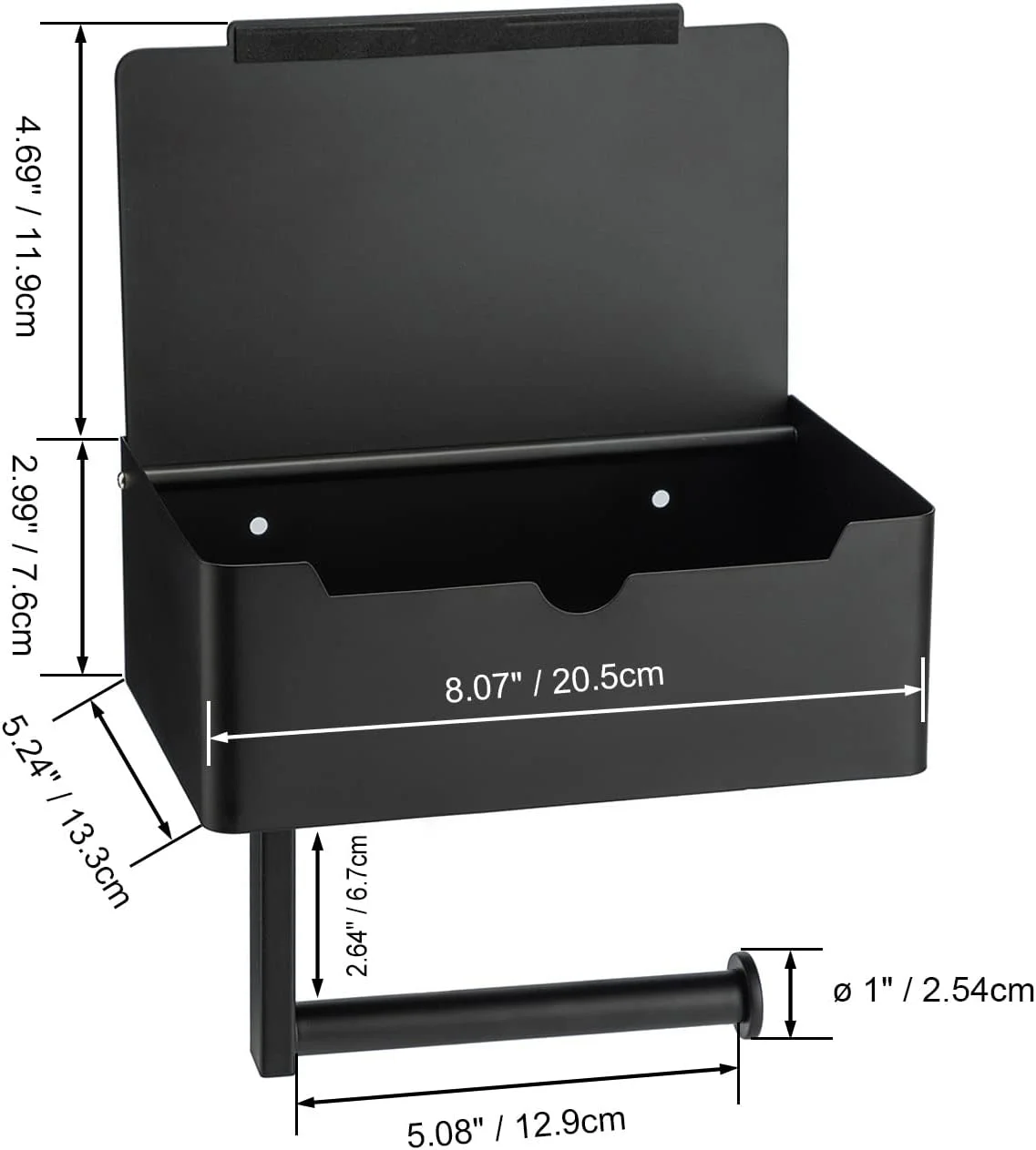 جا دستمال کاغذی توالت مشکی مات Toprema با محفظه نگهداری دستمال مرطوب و قفسه، سخت افزار استیل ضد زنگ بزرگ برای سرویس بهداشتی، نصب دیواری با چسب