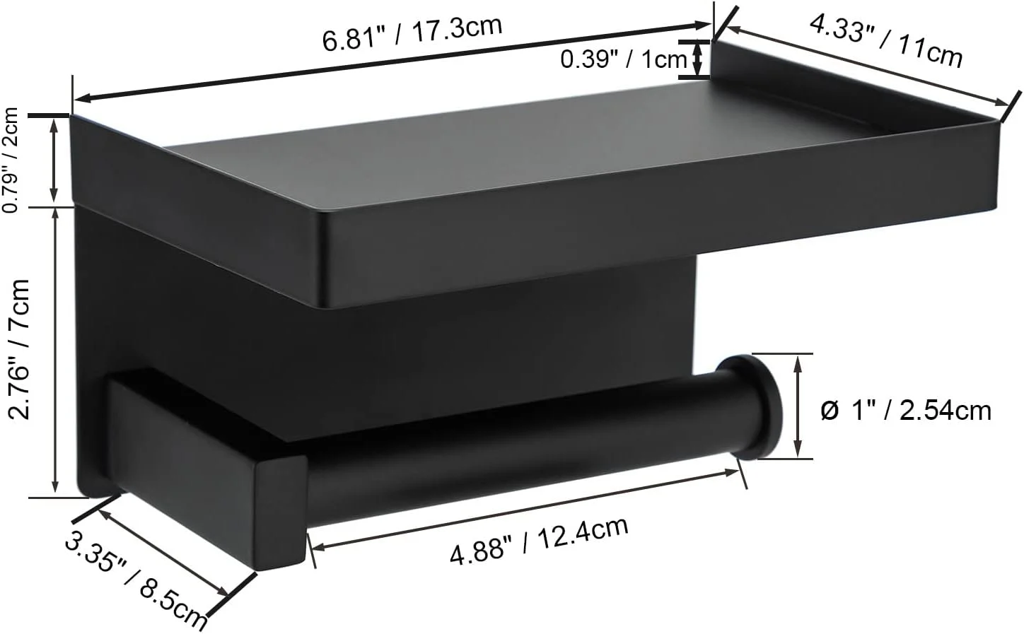 جا دستمال کاغذی توالت Toprema با قفسه، آویز رول دستمال کاغذی، استیل ضد زنگ SUS304 مشکی مات، لوازم جانبی سرویس بهداشتی، نصب دیواری چسبی