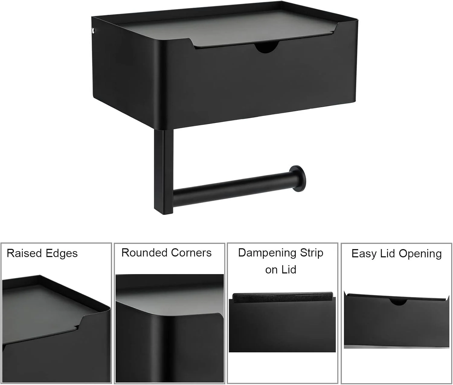 جا دستمال کاغذی توالت مشکی مات Toprema با محفظه نگهداری دستمال مرطوب و قفسه، سخت افزار استیل ضد زنگ بزرگ برای سرویس بهداشتی، نصب دیواری با چسب
