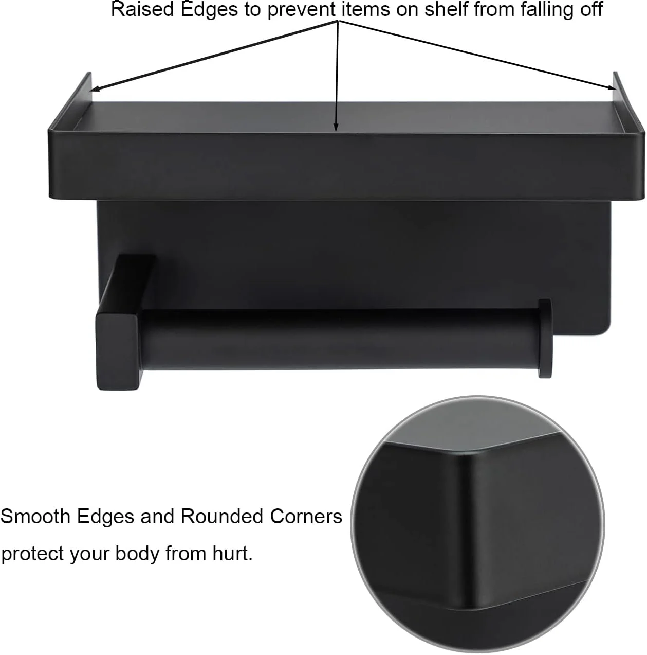 جا دستمال کاغذی توالت Toprema با قفسه، آویز رول دستمال کاغذی، استیل ضد زنگ SUS304 مشکی مات، لوازم جانبی سرویس بهداشتی، نصب دیواری چسبی