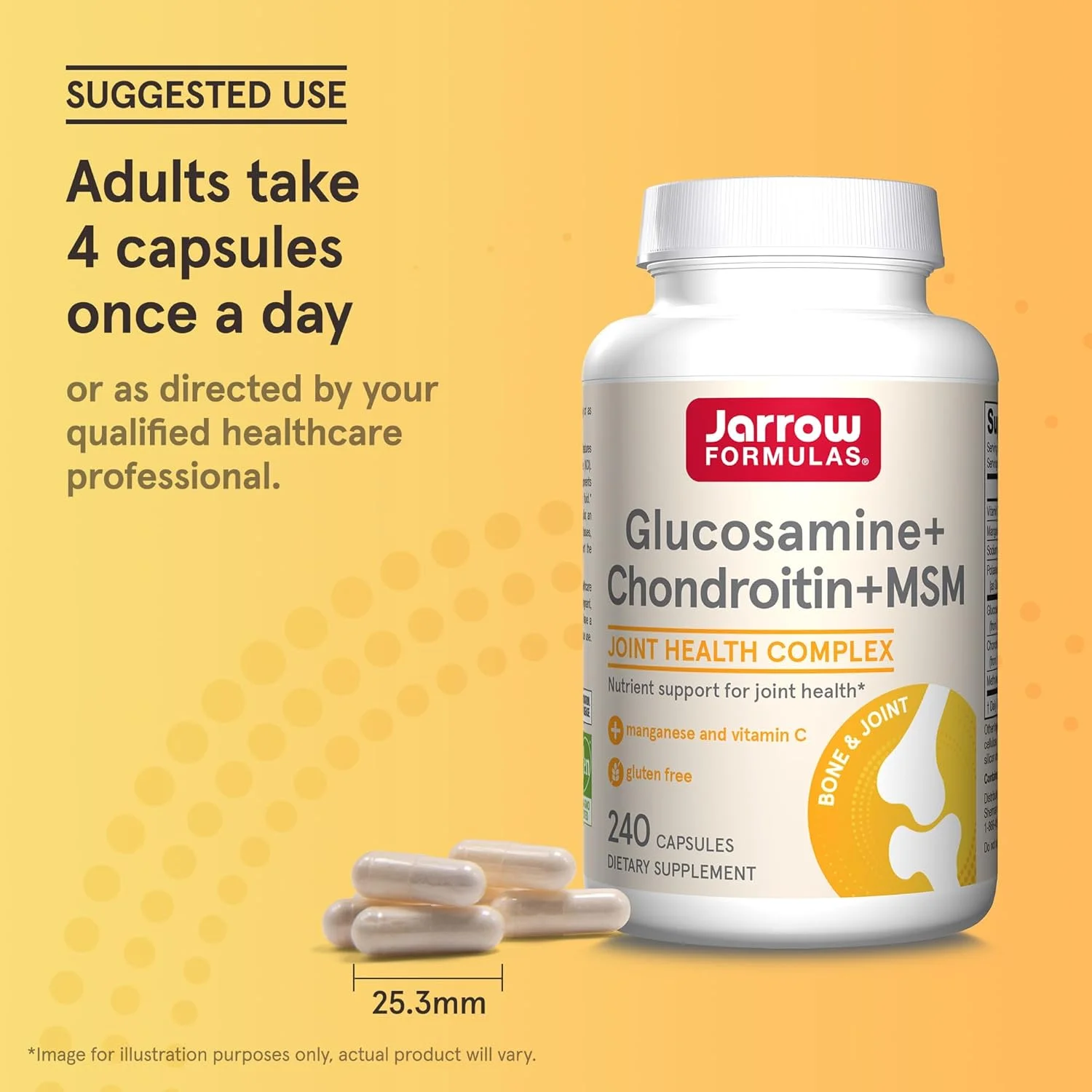 Jarrow Formulas Glucosamine + Chondroitin + MSM - 240 Capsules - Nutrient Support of Joint Health - With Vitamin C & Manganese - 60 Servings Jarrow Formulas Glucosamine + Chondroitin + MSM - 240 Capsules - Nutrient Support of Joint Health - With Vitamin C & Manganese - 60 Servings
