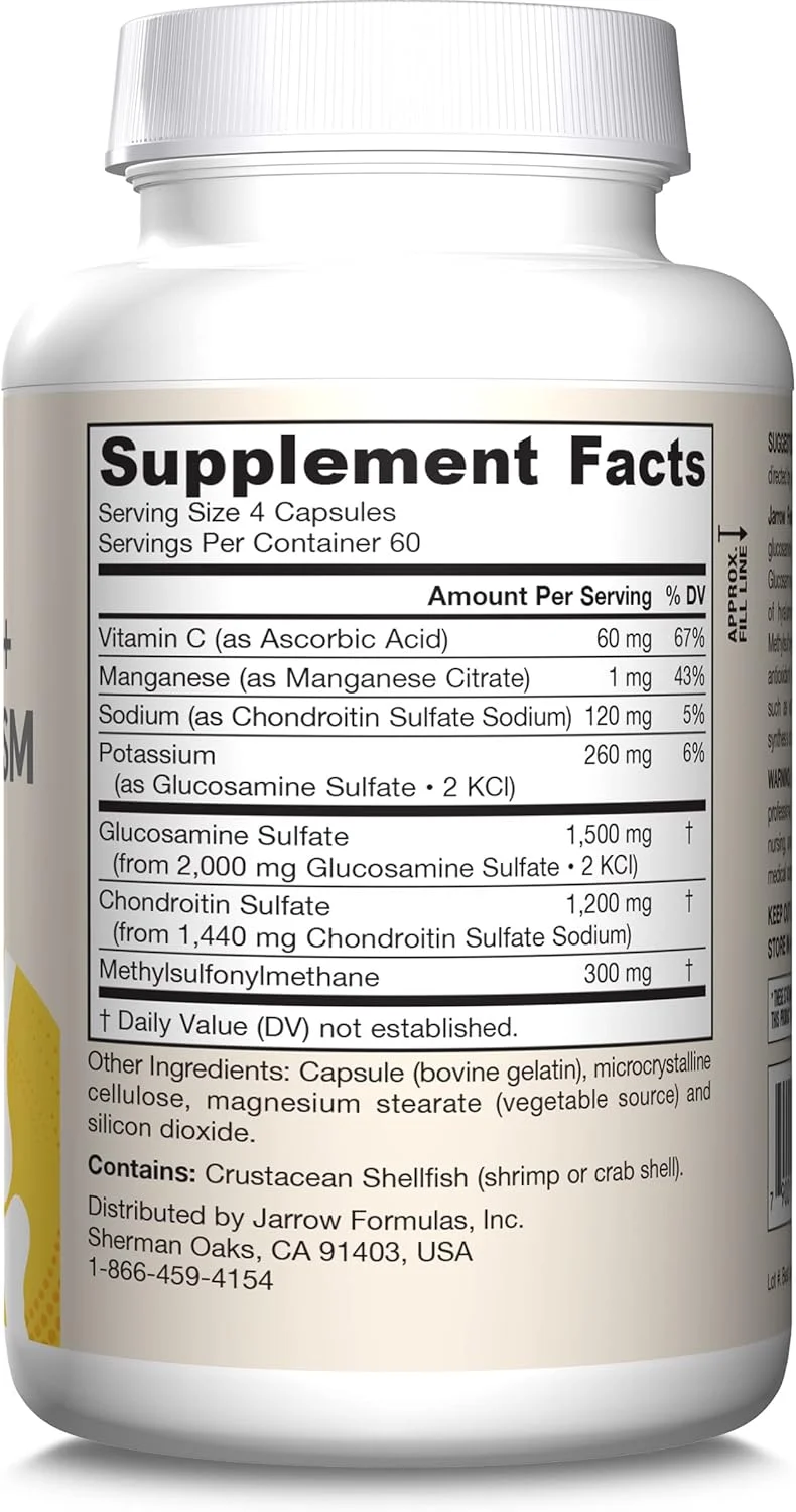 Jarrow Formulas Glucosamine + Chondroitin + MSM - 240 Capsules - Nutrient Support of Joint Health - With Vitamin C & Manganese - 60 Servings Jarrow Formulas Glucosamine + Chondroitin + MSM - 240 Capsules - Nutrient Support of Joint Health - With Vitamin C & Manganese - 60 Servings