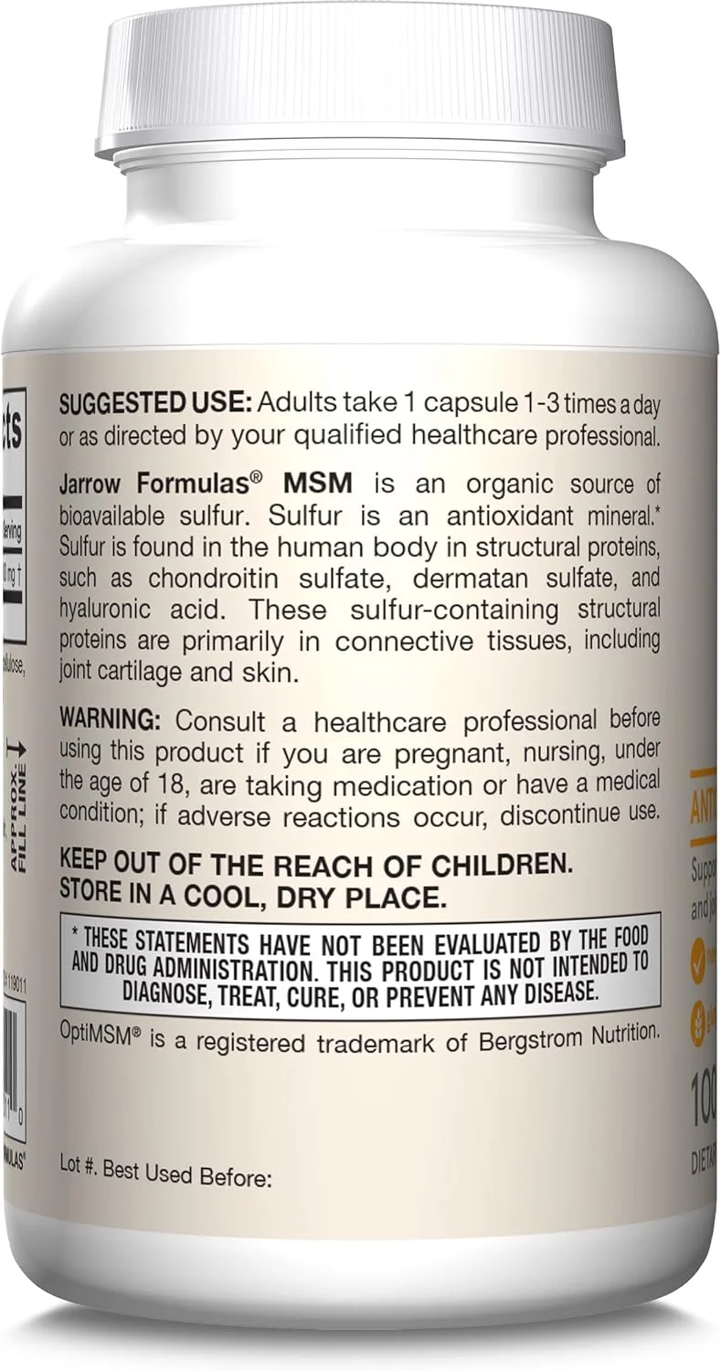 Jarrow Formulas, MSM, 1000 mg, 100 Veggie Caps Jarrow Formulas, MSM, 1000 mg, 100 Veggie Caps