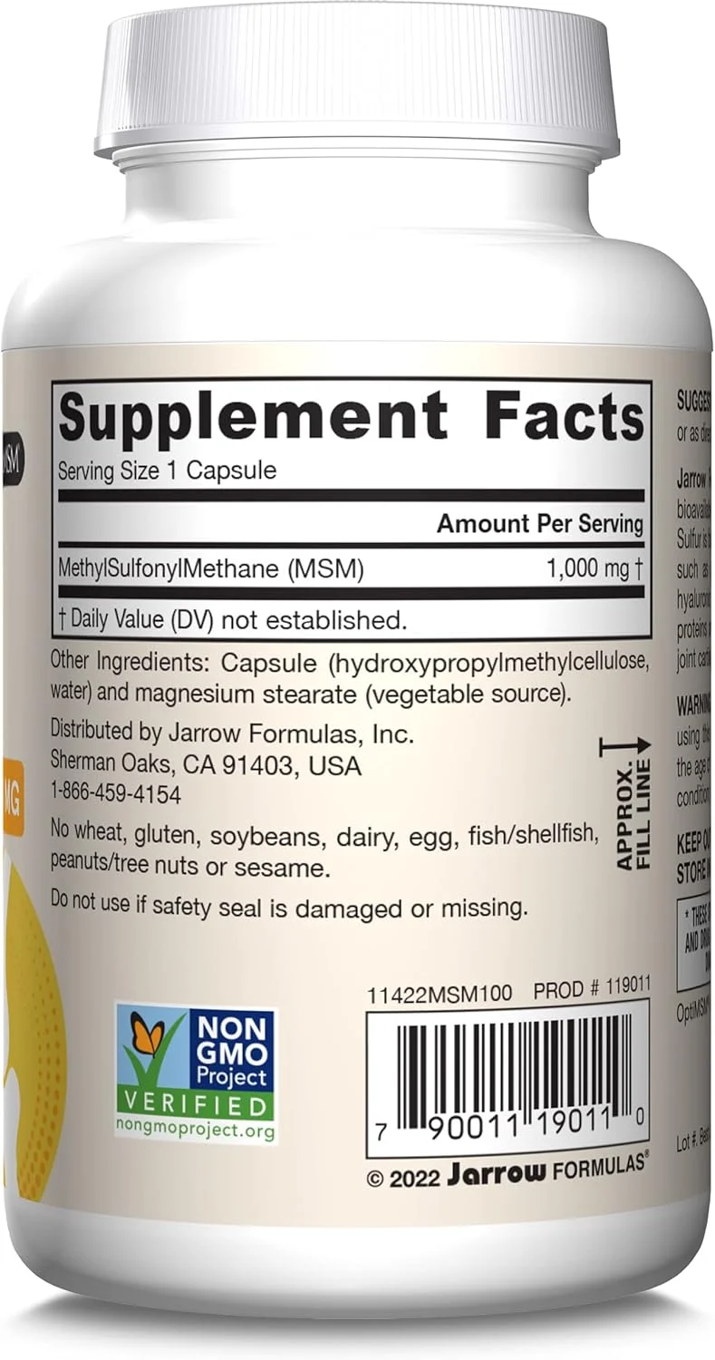 Jarrow Formulas, MSM, 1000 mg, 100 Veggie Caps