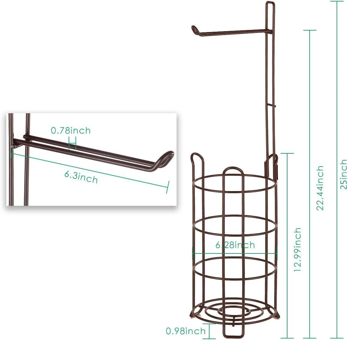 جا دستمال توالت TomCare، پایه و پخش کننده دستمال توالت برای 3 رول اضافی، قفسه ذخیره سازی رول دستمال کاغذی فلزی سیمی ایستاده، سازمان دهنده لوازم جانبی حمام، برنزی