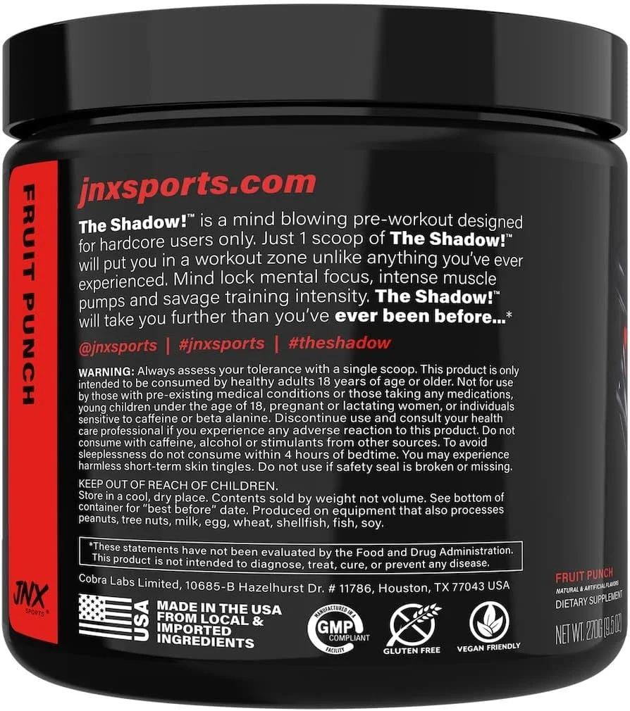 مکمل قبل از تمرین سختگیرانه JNX SPORTS The Shadow (350 میلیگرم کافئین، 30 سروینگ، 0.27 کیلوگرم) مکمل قبل از تمرین سختگیرانه JNX SPORTS The Shadow (350 میلیگرم کافئین، 30 سروینگ، 0.27 کیلوگرم)