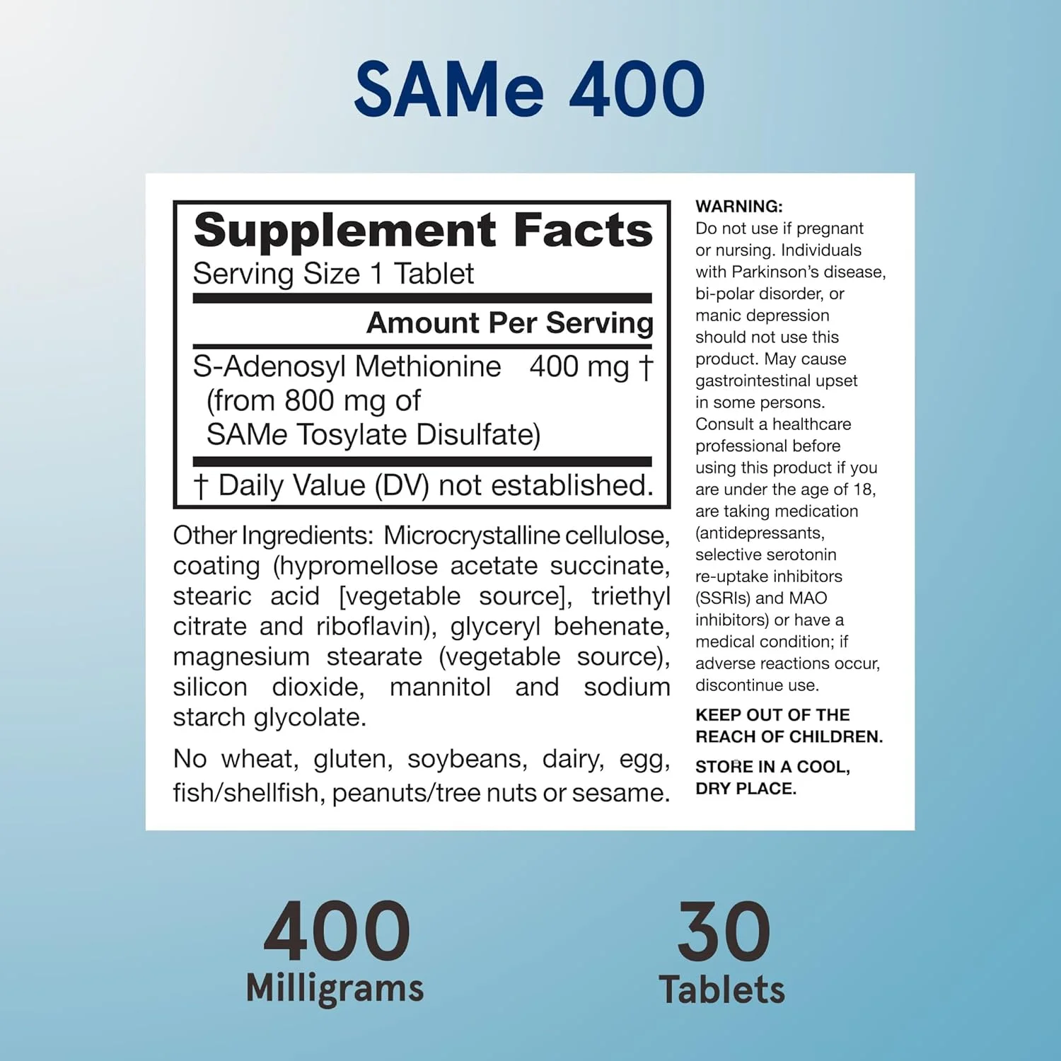 جارو فرمولاز SAMe 400 میلی گرم - 30 قرص - بالاترین غلظت فرم فعال S,S - پشتیبانی از سلامت مفاصل، عملکرد کبد، متابولیسم مغز، خلق و خو و دفاع آنتی اکسیدانی - 30 سروینگ