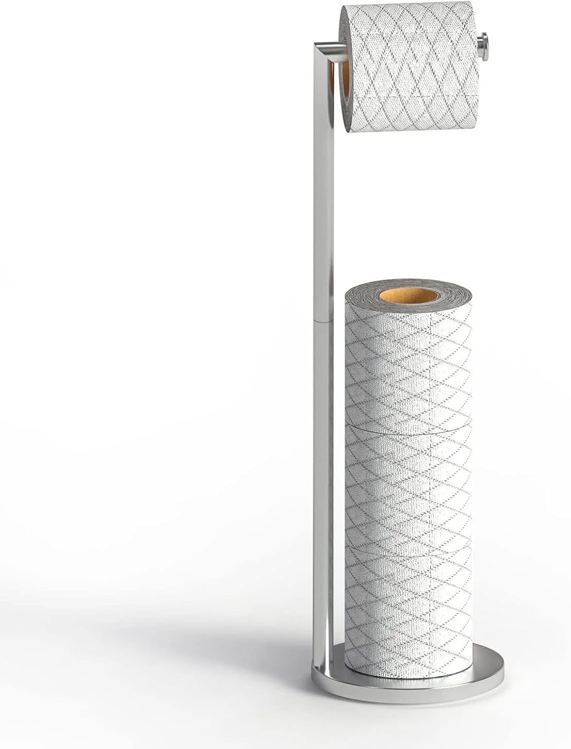 جا دستمال توالت ایستاده Top-spring، جا کاغذی توالت استیل ضد زنگ با قابلیت نگهداری 3-4 رول، مناسب برای نگهداری در حمام (کروم)