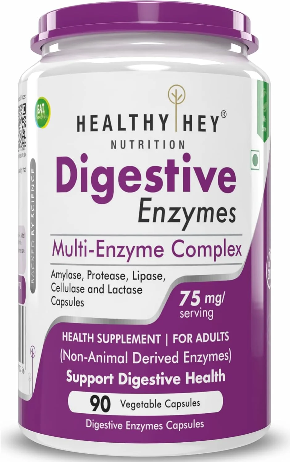 آنزیم های گوارشی Healthyhey Nutrition - کمپلکس چند آنزیمی - 75 میلی گرم - پشتیبانی از سلامت دستگاه گوارش - 90 کپسول گیاهی