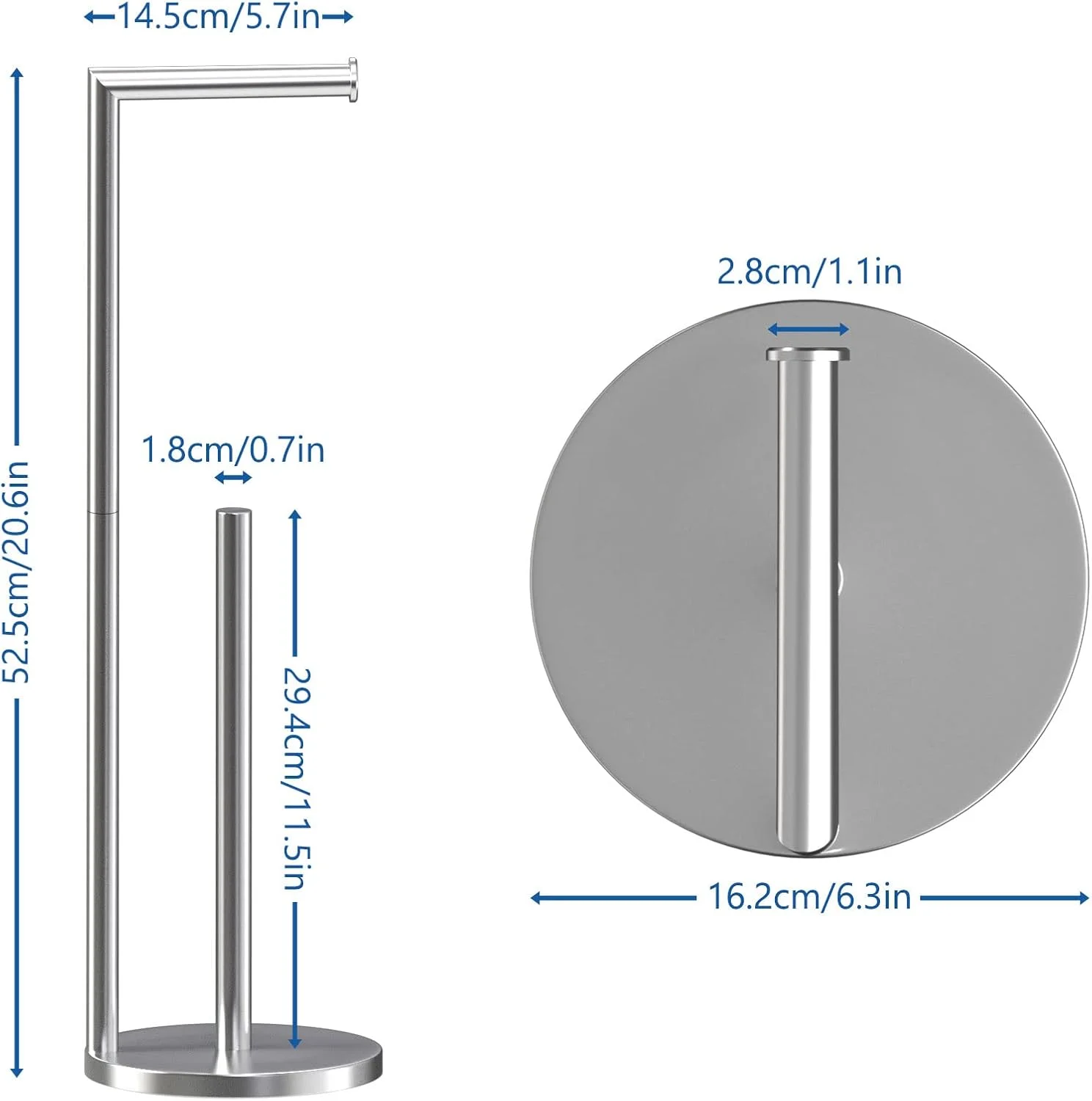 جا دستمال توالت ایستاده Top-spring، جا کاغذی توالت استیل ضد زنگ با قابلیت نگهداری 3-4 رول، مناسب برای نگهداری در حمام (کروم)